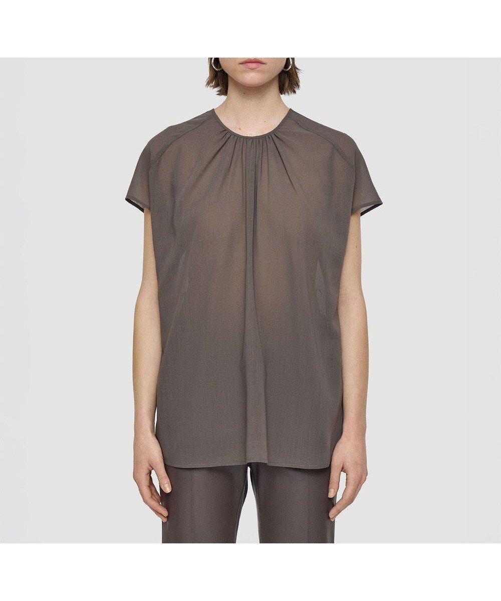 【ジョゼフ/JOSEPH】のブレンドウールボイル ブラウス インテリア・キッズ・メンズ・レディースファッション・服の通販 founy(ファニー) 　ファッション　Fashion　レディースファッション　Fashion for Women　トップス・カットソー　Cut & Sew Tops　シャツ・ブラウス・オフィスカジュアル　Elegant Blouses & Button-Ups　ギャザー　Gathered, Ruffled　フィット　Fit, Slim Fit　プリーツ　Pleats, Pleated　レギュラー　Regular, Standard Fit　エレガント 上品　Elegant　A/W・秋冬　Autumn/Winter　Mushroom|ID: prp329100004691640 ipo3291000000033879405