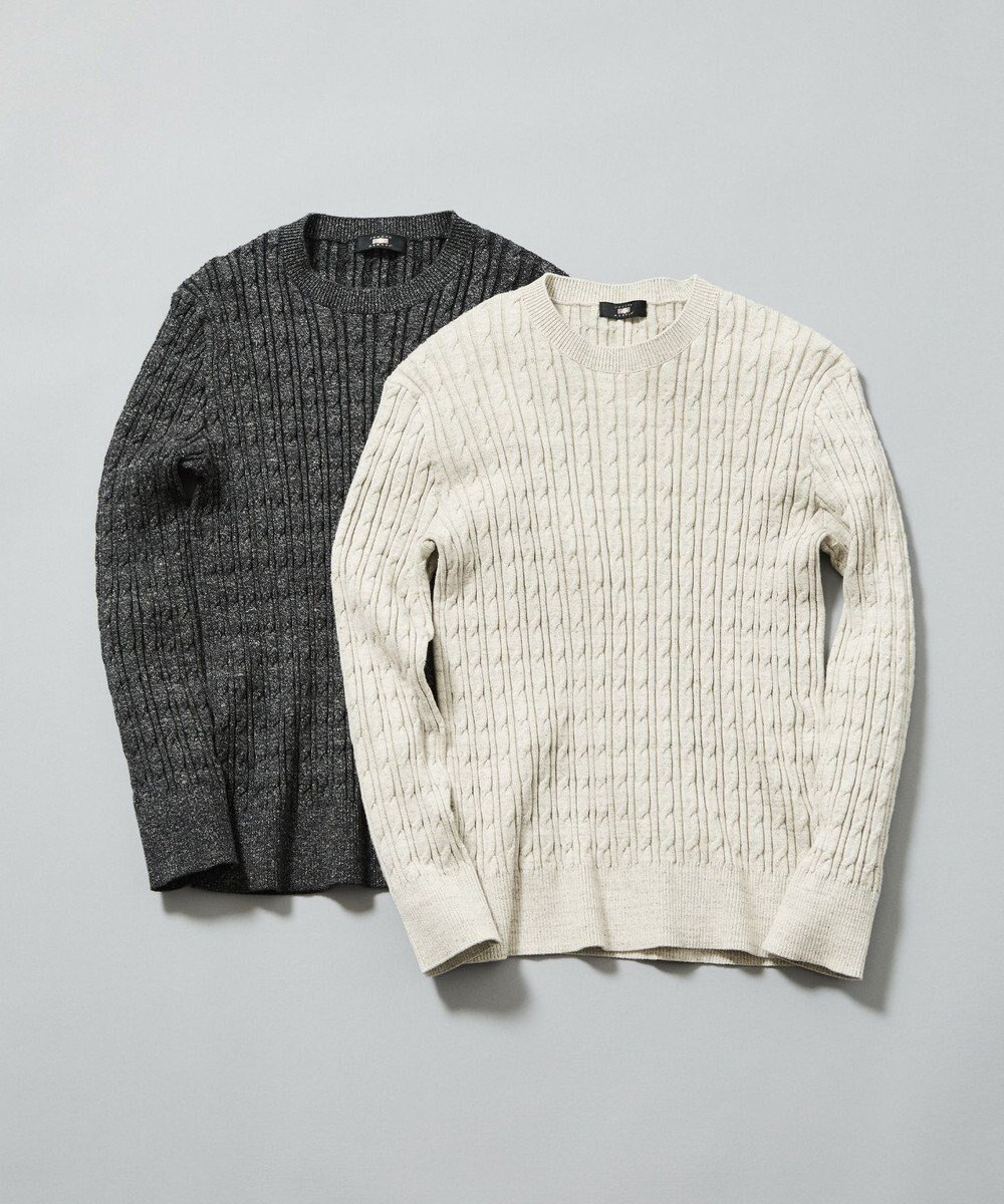 【ジョセフ アブード/JOSEPH ABBOUD / MEN】の【オリジナルオーガニックコットン使用/サスティナブル】JOE COTTONケーブル クルーネックセーター インテリア・キッズ・メンズ・レディースファッション・服の通販 founy(ファニー) 　ファッション　Fashion　メンズファッション　Fashion for Men　トップス・カットソー　Cut & Sew Tops　ニット・セーター / 定番トップス　Knit Tops & Sweaters　新作・新入荷　New Arrivals / New In　おすすめ　Recommended / Our Picks　ストレッチ　Stretch, Stretchy Fabric　セーター　Sweater, Knitwear　A/W・秋冬　Autumn/Winter　ベージュ系|ID: prp329100004691732 ipo3291000000033879914