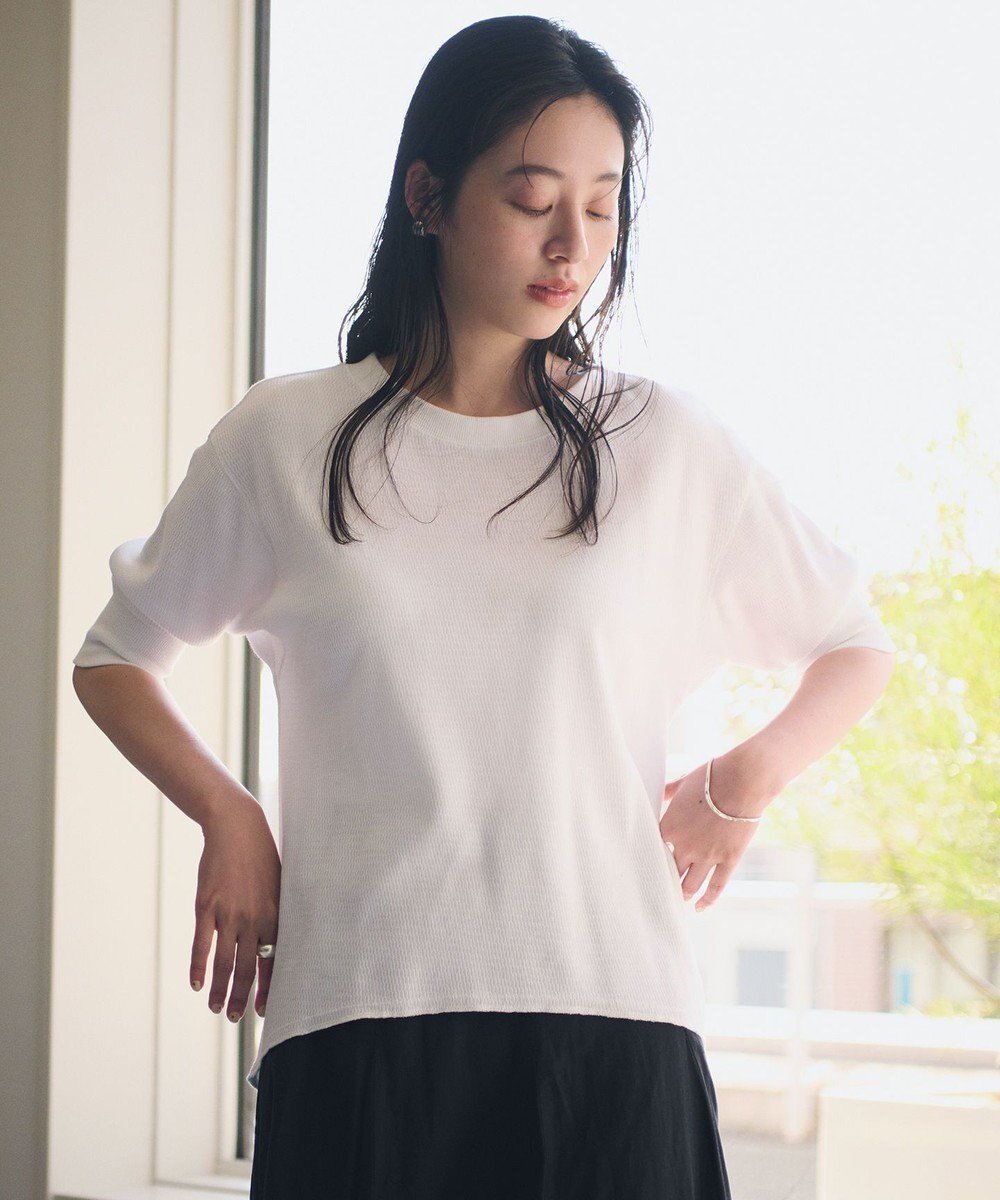 【ハッシュニュアンス/#Newans】の【洗える】サーマルTシャツ インテリア・キッズ・メンズ・レディースファッション・服の通販 founy(ファニー) ファッション Fashion レディースファッション Fashion for Women トップス・カットソー Cut & Sew Tops シャツ・ブラウス・オフィスカジュアル Elegant Blouses & Button-Ups ロングTシャツ・Tシャツ Longline T-Shirts & Tees カットソー・ベーシックTシャツ Cut-and-Sewn Tops / Stretch Tees & Basics 2023年 2023 2023春夏・S/S Spring/Summer 2023 SS23 カットソー Cut and Sewn Top デコルテ Décolleté, Neckline 半袖 Short Sleeve, Half Sleeve 夏 Summer 春 Spring S/S・春夏 SS, Spring/Summer, Warm Season 洗える Machine Washable ホワイト系|ID: prp329100004691786 ipo3291000000034778923