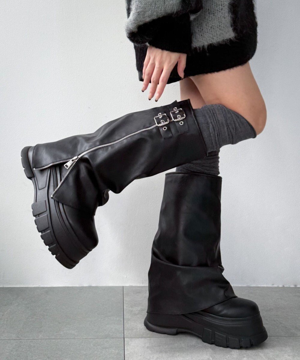 【ウィゴー/WEGO】の厚底カバーロングブーツ インテリア・キッズ・メンズ・レディースファッション・服の通販 founy(ファニー) 　ファッション　Fashion　レディースファッション　Fashion for Women　ジャケット　Jacket, Outerwear　スマホ　Smartphone, Mobile Device　セットアップ　Set-Up, Coordinated Outfit　ソックス　Socks, Hosiery　ダブル　Double, Double-Breasted　ロング　Long, Long-Length　今季　This Season, Current Season　厚底　Platform Shoes　A/W・秋冬　Autumn/Winter　ブラック|ID: prp329100004691835 ipo3291000000034545066