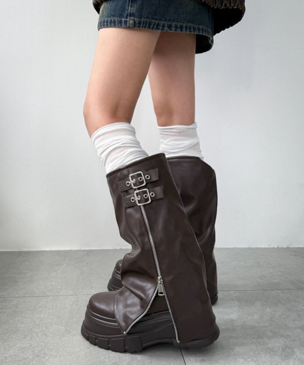 【ウィゴー/WEGO】の厚底カバーロングブーツ インテリア・キッズ・メンズ・レディースファッション・服の通販 founy(ファニー) 　ファッション　Fashion　レディースファッション　Fashion for Women　ジャケット　Jacket, Outerwear　スマホ　Smartphone, Mobile Device　セットアップ　Set-Up, Coordinated Outfit　ソックス　Socks, Hosiery　ダブル　Double, Double-Breasted　ロング　Long, Long-Length　今季　This Season, Current Season　厚底　Platform Shoes　A/W・秋冬　Autumn/Winter　ブラウン|ID: prp329100004691835 ipo3291000000034567436