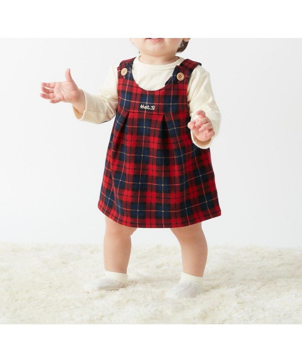 【ミキハウスホットビスケッツ/MIKI HOUSE HOT BISCUITS / KIDS】の【70-100cm】 チェック柄 裏毛パイル ジャンパースカート インテリア・キッズ・メンズ・レディースファッション・服の通販 founy(ファニー) ファッション Fashion キッズファッション Fashion for Kids ワンピース Dresses おすすめ Recommended / Our Picks インナー Innerwear チェック Check, Plaid, Tartan エレガント 上品 Elegant 吸水 Absorbent, Quick-Dry 帽子 Hat, Headwear A/W・秋冬 Autumn/Winter 赤|ID: prp329100004694306 ipo3291000000034576067