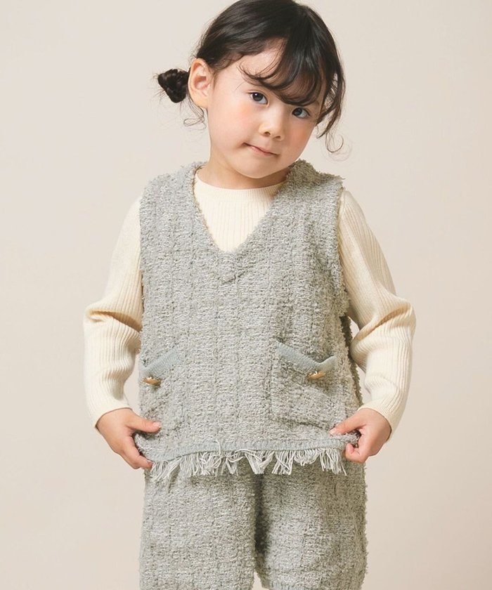 【アミアミ/AmiAmi / KIDS】の【洗濯機可】ツイード風ニットフリンジ付きベスト85cm～130cm インテリア・キッズ・メンズ・レディースファッション・服の通販 founy(ファニー) https://founy.com/ ファッション Fashion キッズファッション Fashion for Kids トップス・カットソー Cut & Sew Tops ショート Short, Short Length セットアップ Set-Up, Coordinated Outfit ツイード Twill, Twill Weave フリンジ Fringe, Tassel ベスト Vest, Waistcoat ポケット Pocket, Pocket Detail A/W・秋冬 Autumn/Winter S/S・春夏 SS, Spring/Summer, Warm Season おすすめ Recommended / Our Picks 夏 Summer エレガント 上品 Elegant ギフト プレゼント Gift / Present |ID: prp329100004694322 ipo3291000000034294848