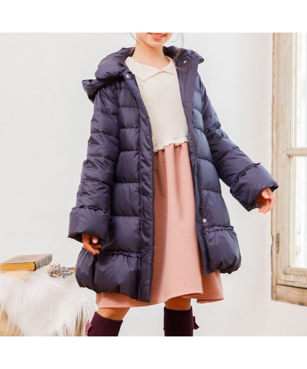 【組曲 / KIDS/KUMIKYOKU】の【110-140㎝】ロング ダウン インテリア・キッズ・メンズ・レディースファッション・服の通販 founy(ファニー) 　ファッション　Fashion　キッズファッション　Fashion for Kids　アウター　Coat Outerwear /Kids　ジャケット　Jacket, Outerwear　タフタ　Taffeta, Structured Fabric　ダウン　Down, Puffer　フェザー　Feather, Feather Detail　フリル　Frill, Ruffle　プリント　Print, Printed Pattern　リボン　Ribbon, Bow　ロング　Long, Long-Length　エレガント 上品　Elegant　冬　Winter / This Winter　定番　Standard, Basic Item　A/W・秋冬　Autumn/Winter　軽量　Lightweight, Ultra Light　ネイビー系|ID: prp329100004694332 ipo3291000000033896475