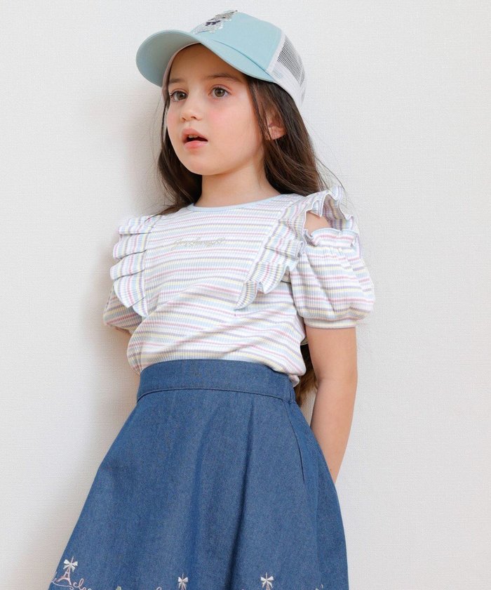 【エニィ/ANY / KIDS】のオン・オフショルダー ボーダー Tシャツ インテリア・キッズ・メンズ・レディースファッション・服の通販 founy(ファニー) https://founy.com/ ファッション Fashion キッズファッション Fashion for Kids トップス・カットソー Cut & Sew Tops 春 Spring カットソー Cut and Sewn Top テレコ Ribbed, Rib Stitch フリル Frill, Ruffle ボーダー Border, Stripe ポケット Pocket, Pocket Detail S/S・春夏 SS, Spring/Summer, Warm Season 夏 Summer |ID: prp329100004694333 ipo3291000000033896476