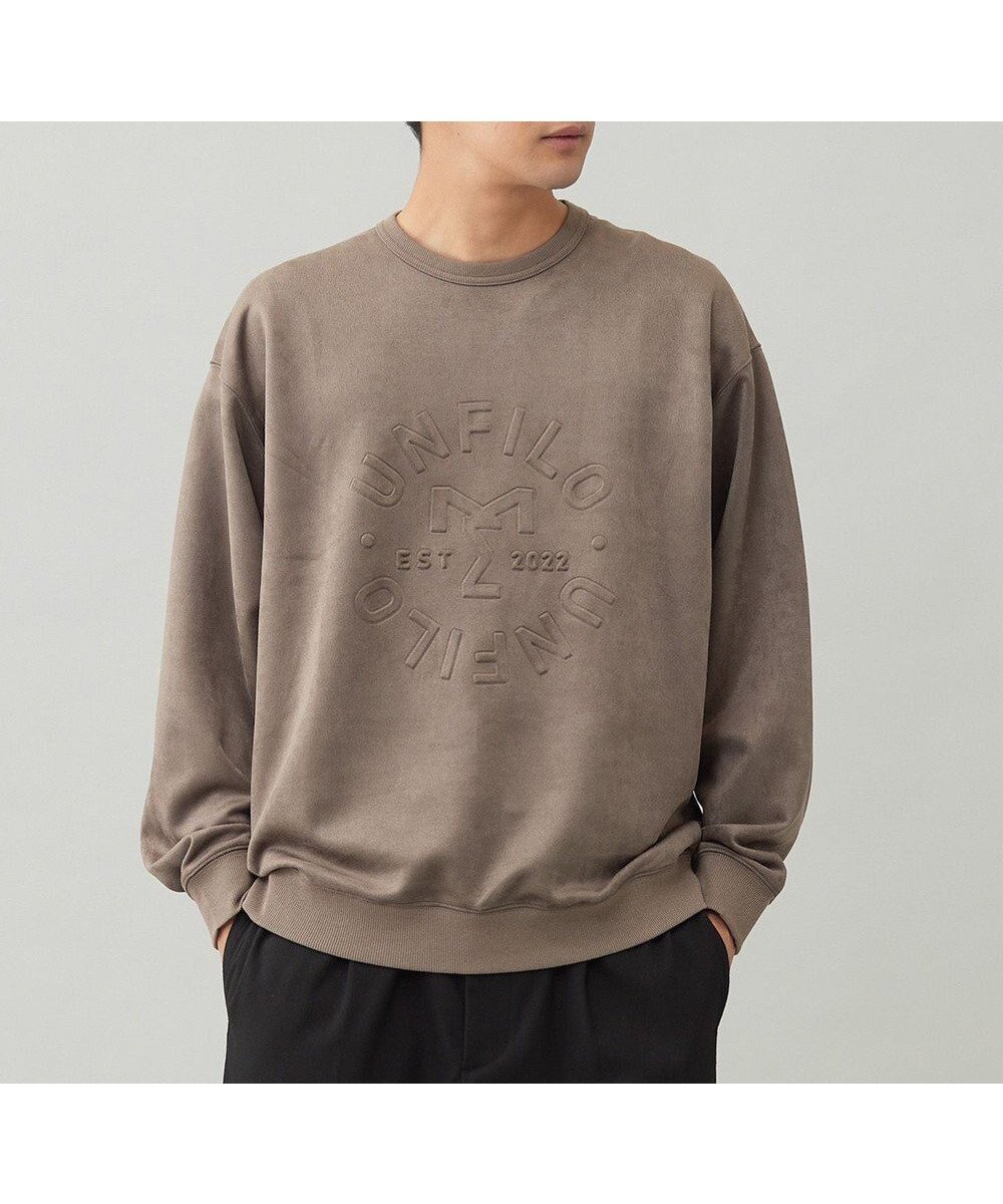 【アンフィーロ/UNFILO / MEN】の【洗える】クリーンスエード エンボスロゴ クルー インテリア・キッズ・メンズ・レディースファッション・服の通販 founy(ファニー) 　ファッション　Fashion　レディースファッション　Fashion for Women　トップス・カットソー　Cut & Sew Tops　シャツ・ブラウス・オフィスカジュアル　Elegant Blouses & Button-Ups　ロングTシャツ・Tシャツ　Longline T-Shirts & Tees　カットソー・ベーシックTシャツ　Cut-and-Sewn Tops / Stretch Tees & Basics　ウォッシャブル　Machine Washable　ヴィンテージ　Vintage Style　洗える　Machine Washable　カットソー　Cut and Sewn Top　スウェット / スエット　Sweatshirt, Sweatwear　デニム　Denim, Jeans Material　A/W・秋冬　Autumn/Winter　新作・新入荷　New Arrivals / New In　おすすめ　Recommended / Our Picks　モカ|ID: prp329100004694352 ipo3291000000033896559