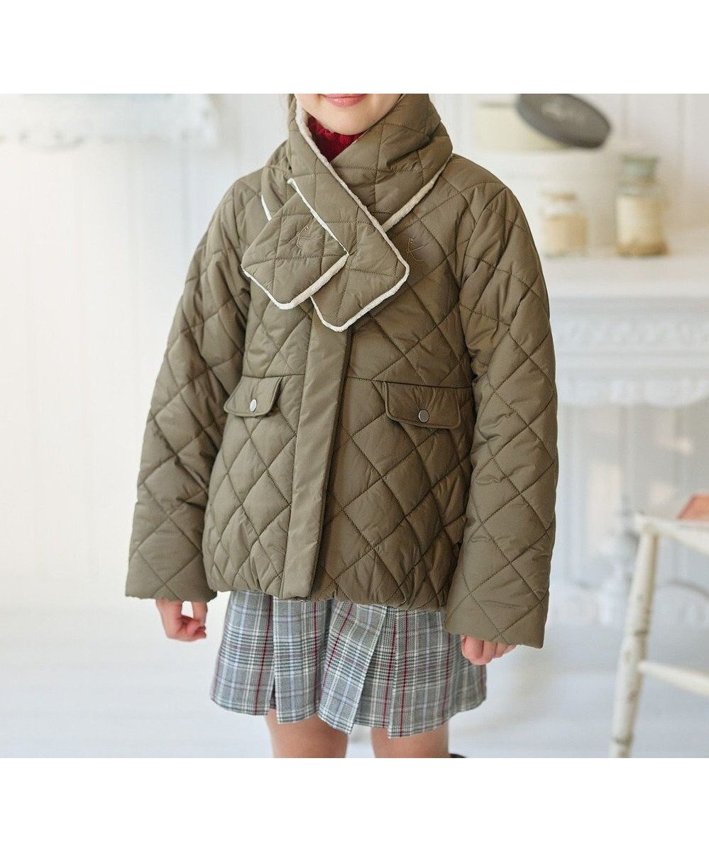 【組曲 / KIDS/KUMIKYOKU】の【110-140㎝】マフラー付き中綿キルト アウター 人気、トレンドファッション・服の通販 founy(ファニー) 　ファッション　Fashion　キッズファッション　Fashion for Kids　アウター　Coat Outerwear /Kids　キルト　Quilt, Quilted Fabric　ジャケット　Jacket, Outerwear　タフタ　Taffeta, Structured Fabric　チェック　Check, Plaid, Tartan　フラップ　Flap, Flap Pocket　プリント　Print, Printed Pattern　ポケット　Pocket, Pocket Detail　マフラー　Scarf, Muffler　ラベンダー　Lavender　エレガント 上品　Elegant　A/W・秋冬　Autumn/Winter　軽量　Lightweight, Ultra Light　防寒　Cold Protection, Winter-Ready　 other-1|ID: prp329100004695438 ipo3291000000033906300