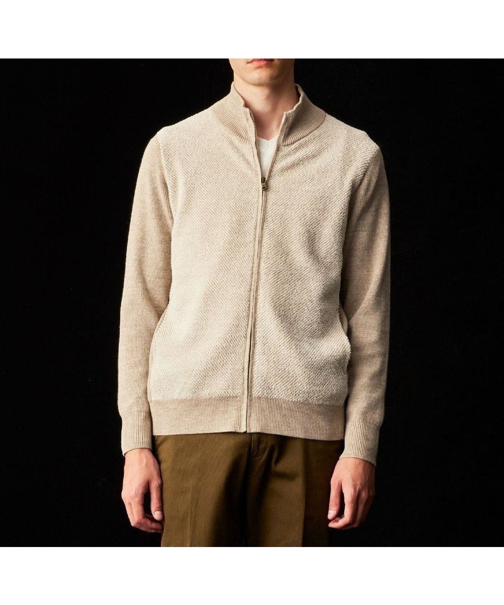 【ジョセフ アブード/JOSEPH ABBOUD / MEN】の【イタリア糸使用/洗える】メリノブレンドモール ジップ ニット ブルゾン インテリア・キッズ・メンズ・レディースファッション・服の通販 founy(ファニー) ファッション Fashion メンズファッション Fashion for Men トップス・カットソー Cut & Sew Tops ニット・セーター / 定番トップス Knit Tops & Sweaters カーディガン / 羽織り Cardigans アクリル Acrylic Material イタリア Italy カーディガン Cardigan, Knitwear ジップ Zip, Zipper ジャカード/ジャガード Jacquard, Woven Pattern スマート Smart, Elegant ブルゾン Blouson, Bomber Jacket 切替 Switching, Contrast Panel 吸水 Absorbent, Quick-Dry 洗える Machine Washable A/W・秋冬 Autumn/Winter ベージュ系|ID: prp329100004695494 ipo3291000000034243055