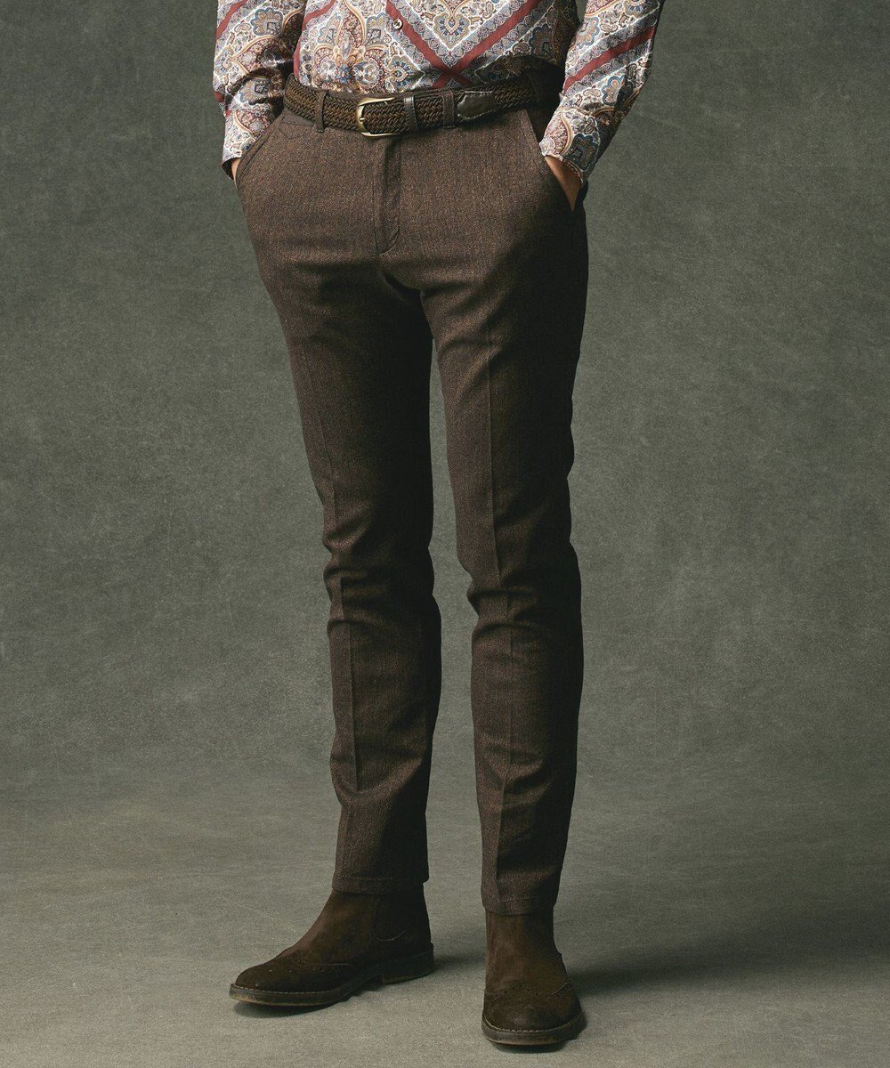 【ジョセフ アブード/JOSEPH ABBOUD / MEN】の【ウエストも伸びる!オーガニックコットン使用】ムリネへリンボンストレッチ パンツ インテリア・キッズ・メンズ・レディースファッション・服の通販 founy(ファニー) 　ファッション　Fashion　メンズファッション　Fashion for Men　ボトムス　Bottoms　ジャケット　Jacket, Outerwear　ストレート　Straight, Straight Cut　スリム　Slim, Slim Fit　A/W・秋冬　Autumn/Winter　新作・新入荷　New Arrivals / New In　おすすめ　Recommended / Our Picks　エレガント 上品　Elegant　ダークブラウン系|ID: prp329100004695530 ipo3291000000033906601