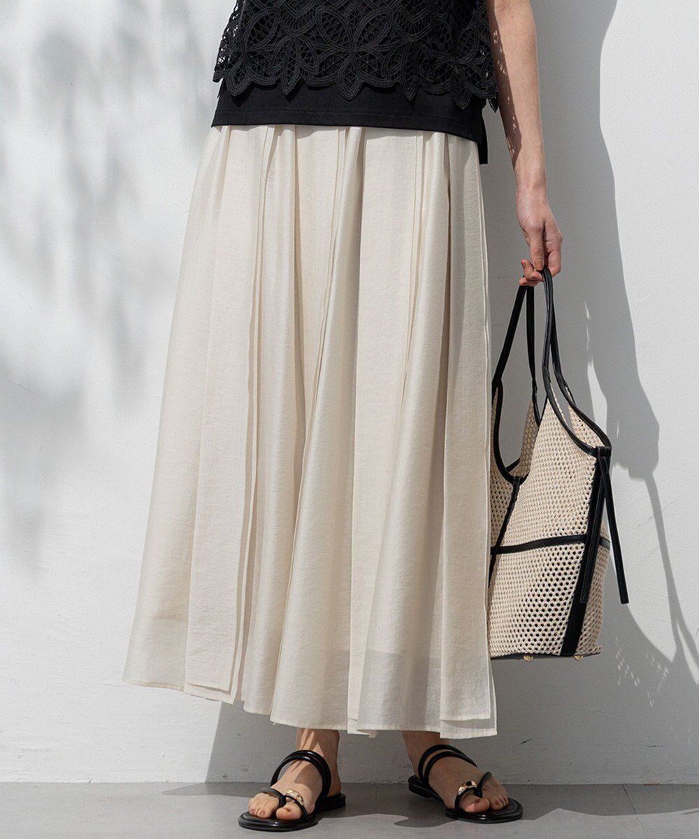 【23区/NIJYUSANKU】の【洗える】ソフトオーガンジー タック スカート インテリア・キッズ・メンズ・レディースファッション・服の通販 founy(ファニー) 　ファッション　Fashion　レディースファッション　Fashion for Women　スカート　Skirts　2025年　2025　2025春夏・S/S　Spring/Summer 2025 SS25　イエロー　Yellow　オーガンジー　Organza Fabric　シンプル　Simple, Minimal　ヴィンテージ　Vintage Style　エレガント 上品　Elegant　夏　Summer　春　Spring　S/S・春夏　SS, Spring/Summer, Warm Season　洗える　Machine Washable　ベージュ系|ID: prp329100004695630 ipo3291000000034221355