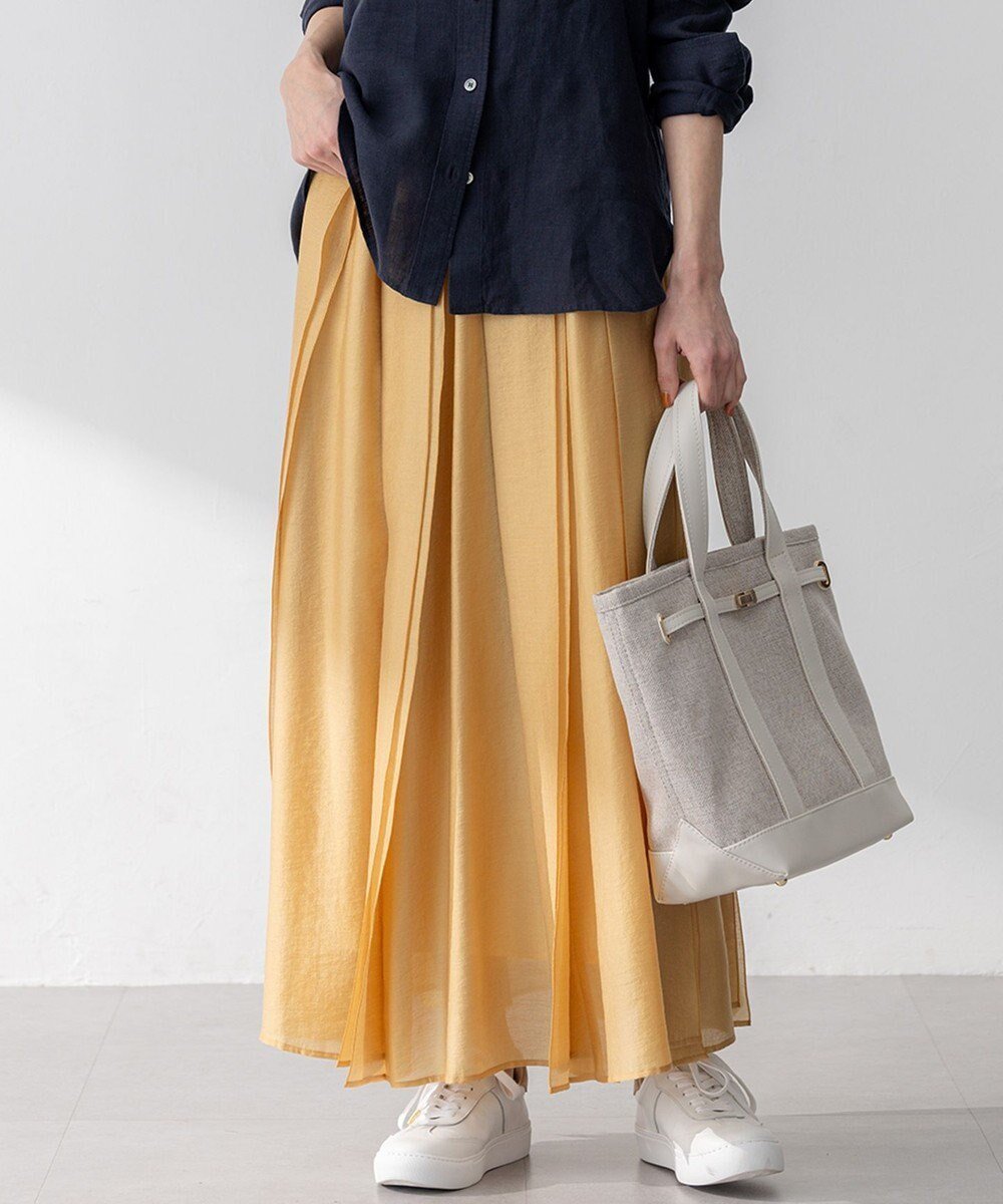 【23区/NIJYUSANKU】の【洗える】ソフトオーガンジー タック スカート インテリア・キッズ・メンズ・レディースファッション・服の通販 founy(ファニー) 　ファッション　Fashion　レディースファッション　Fashion for Women　スカート　Skirts　2025年　2025　2025春夏・S/S　Spring/Summer 2025 SS25　イエロー　Yellow　オーガンジー　Organza Fabric　シンプル　Simple, Minimal　ヴィンテージ　Vintage Style　エレガント 上品　Elegant　夏　Summer　春　Spring　S/S・春夏　SS, Spring/Summer, Warm Season　洗える　Machine Washable　イエロー系|ID: prp329100004695630 ipo3291000000034221357