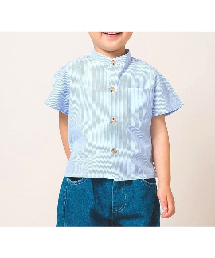 【アミアミ/AmiAmi / KIDS】の【洗濯機可】バンドカラーシャツ インテリア・キッズ・メンズ・レディースファッション・服の通販 founy(ファニー) https://founy.com/ ファッション Fashion キッズファッション Fashion for Kids トップス・カットソー Cut & Sew Tops 春 Spring 洗える Machine Washable 秋 Autumn ショート Short, Short Length ストライプ Stripe, Striped Pattern デニム Denim, Jeans Material トレンド Trend, Trending Now 半袖 Short Sleeve, Half Sleeve リュック Backpack, Rucksack S/S・春夏 SS, Spring/Summer, Warm Season おすすめ Recommended / Our Picks 夏 Summer |ID: prp329100004696913 ipo3291000000033918386