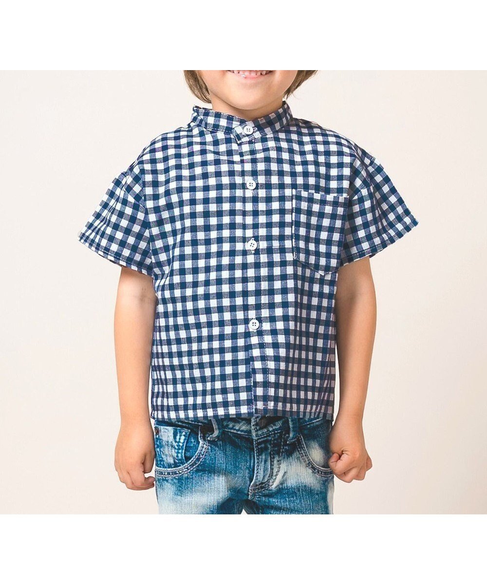 【アミアミ/AmiAmi / KIDS】の【洗濯機可】バンドカラーシャツ インテリア・キッズ・メンズ・レディースファッション・服の通販 founy(ファニー) 　ファッション　Fashion　キッズファッション　Fashion for Kids　トップス・カットソー　Cut & Sew Tops　春　Spring　洗える　Machine Washable　秋　Autumn　ショート　Short, Short Length　ストライプ　Stripe, Striped Pattern　デニム　Denim, Jeans Material　トレンド　Trend, Trending Now　半袖　Short Sleeve, Half Sleeve　リュック　Backpack, Rucksack　S/S・春夏　SS, Spring/Summer, Warm Season　おすすめ　Recommended / Our Picks　夏　Summer　ブルー|ID: prp329100004696913 ipo3291000000033918388