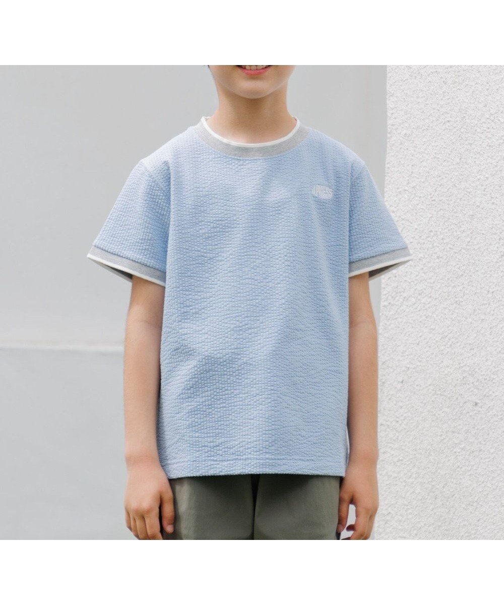 【ジェイ プレス/J.PRESS / KIDS】の【100-130cm】サッカージャージ リブTシャツ インテリア・キッズ・メンズ・レディースファッション・服の通販 founy(ファニー) 　ファッション　Fashion　キッズファッション　Fashion for Kids　トップス・カットソー　Cut & Sew Tops　春　Spring　カットソー　Cut and Sewn Top　サッカー　Seersucker, Summer Fabric　シンプル　Simple, Minimal　スマホ　Smartphone, Mobile Device　スリット　Slit, Slit Detail　トレンド　Trend, Trending Now　定番　Standard, Basic Item　人気　Popular, Best Seller　半袖　Short Sleeve, Half Sleeve　S/S・春夏　SS, Spring/Summer, Warm Season　夏　Summer　エレガント 上品　Elegant　2025年　2025　2025春夏・S/S　Spring/Summer 2025 SS25　スカイブルー系|ID: prp329100004696924 ipo3291000000033918420