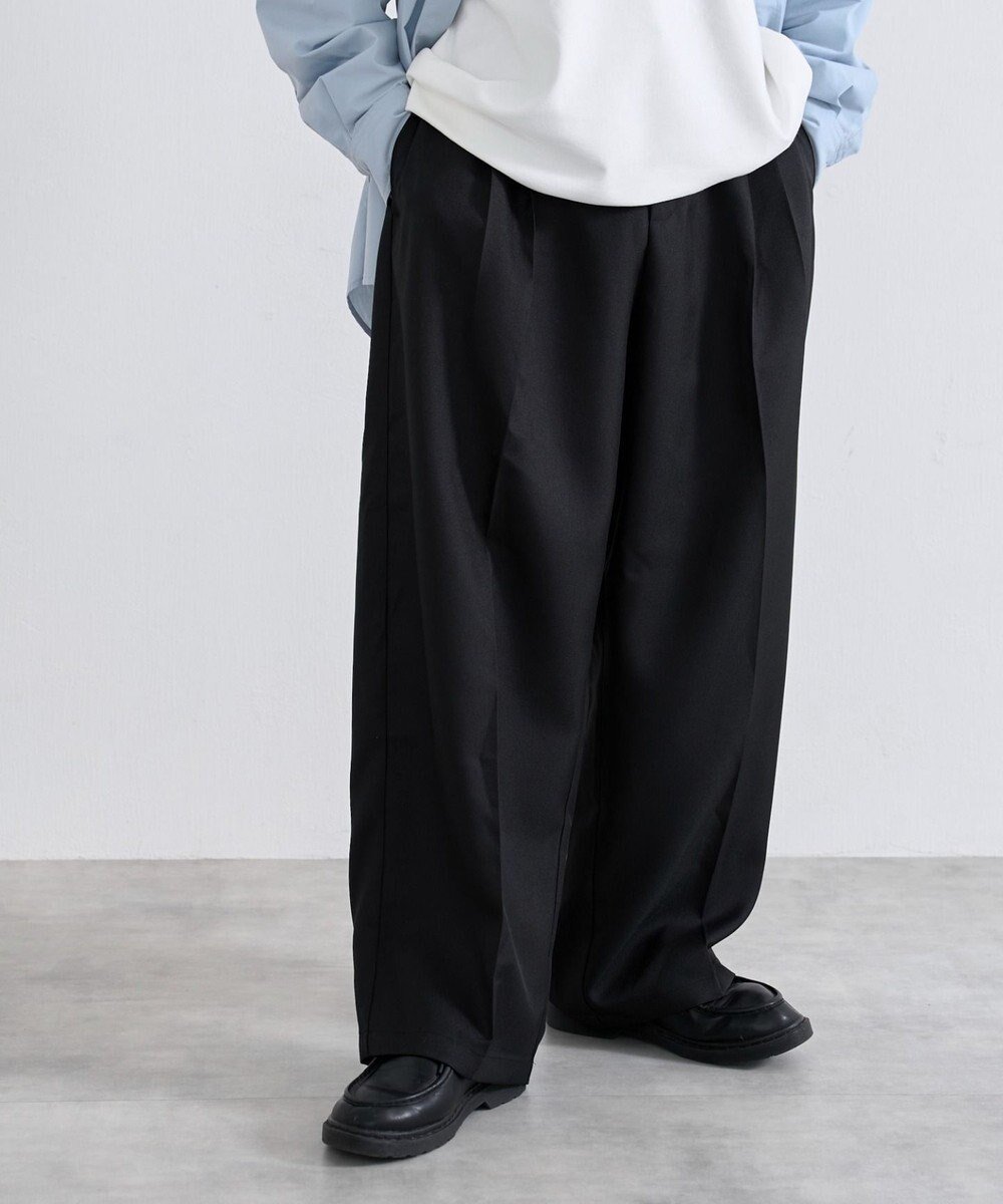 【ウィゴー/WEGO / MEN】のワイドストレートスラックス インテリア・キッズ・メンズ・レディースファッション・服の通販 founy(ファニー) 　ファッション　Fashion　メンズファッション　Fashion for Men　ボトムス　Bottoms　春　Spring　秋　Autumn　ストレッチ　Stretch, Stretchy Fabric　スマホ　Smartphone, Mobile Device　スラックス　Slacks, Dress Pants　センター　Center, Center Line　人気　Popular, Best Seller　ベーシック　Basic, Essential　無地　Plain, Solid Color　ワイド　Wide, Wide Fit　冬　Winter / This Winter　S/S・春夏　SS, Spring/Summer, Warm Season　おすすめ　Recommended / Our Picks　夏　Summer　ブラック|ID: prp329100004696982 ipo3291000000034309657