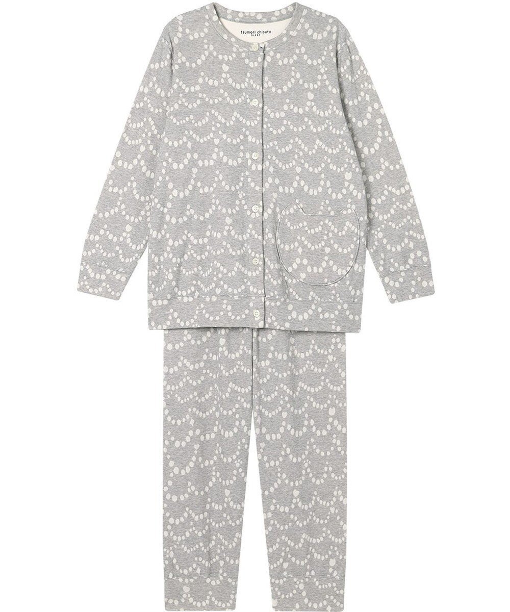 【ツモリチサト スリープ/tsumori chisato SLEEP】のツモリチサト パジャマ 綿100%(本体) オーガニックコットン使用 長袖 長ズボン レディース UDX596/ワコール インテリア・キッズ・メンズ・レディースファッション・服の通販 founy(ファニー) ファッション Fashion レディースファッション Fashion for Women トップス・カットソー Cut & Sew Tops ネコ Cat, Feline Motif 長袖 Long Sleeve, Full Sleeve パジャマ Pajamas, Sleepwear パール Pearl, Pearl Accent ボタニカル Botanical, Floral Pattern ボトム Bottoms, Lower Wear ポケット Pocket, Pocket Detail ミックス Mix, Mixed Style グレー|ID: prp329100004697114 ipo3291000000033919337