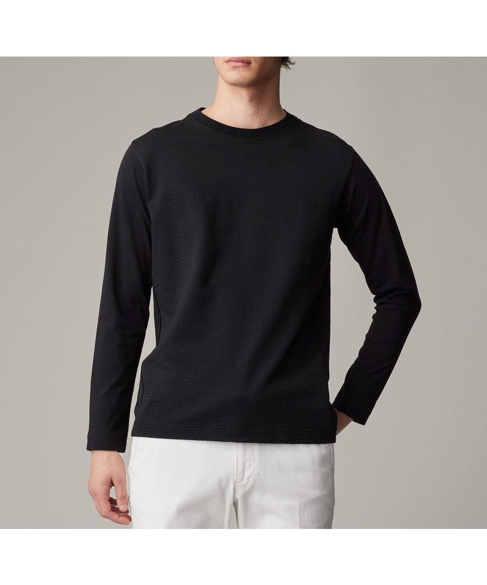【ジョセフ アブード/JOSEPH ABBOUD / MEN】の【オーガニックコットン使用・日本素材、日本縫製】JOE COTTON サッカー Tシャツ インテリア・キッズ・メンズ・レディースファッション・服の通販 founy(ファニー) 　ファッション　Fashion　メンズファッション　Fashion for Men　トップス・カットソー　Cut & Sew Tops　メンズシャツ　Shirts　春　Spring　カットソー　Cut and Sewn Top　コンビ　Combo, Combination Style　サッカー　Seersucker, Summer Fabric　ジャケット　Jacket, Outerwear　S/S・春夏　SS, Spring/Summer, Warm Season　夏　Summer　エレガント 上品　Elegant　ブラック系|ID: prp329100004698484 ipo3291000000034295104