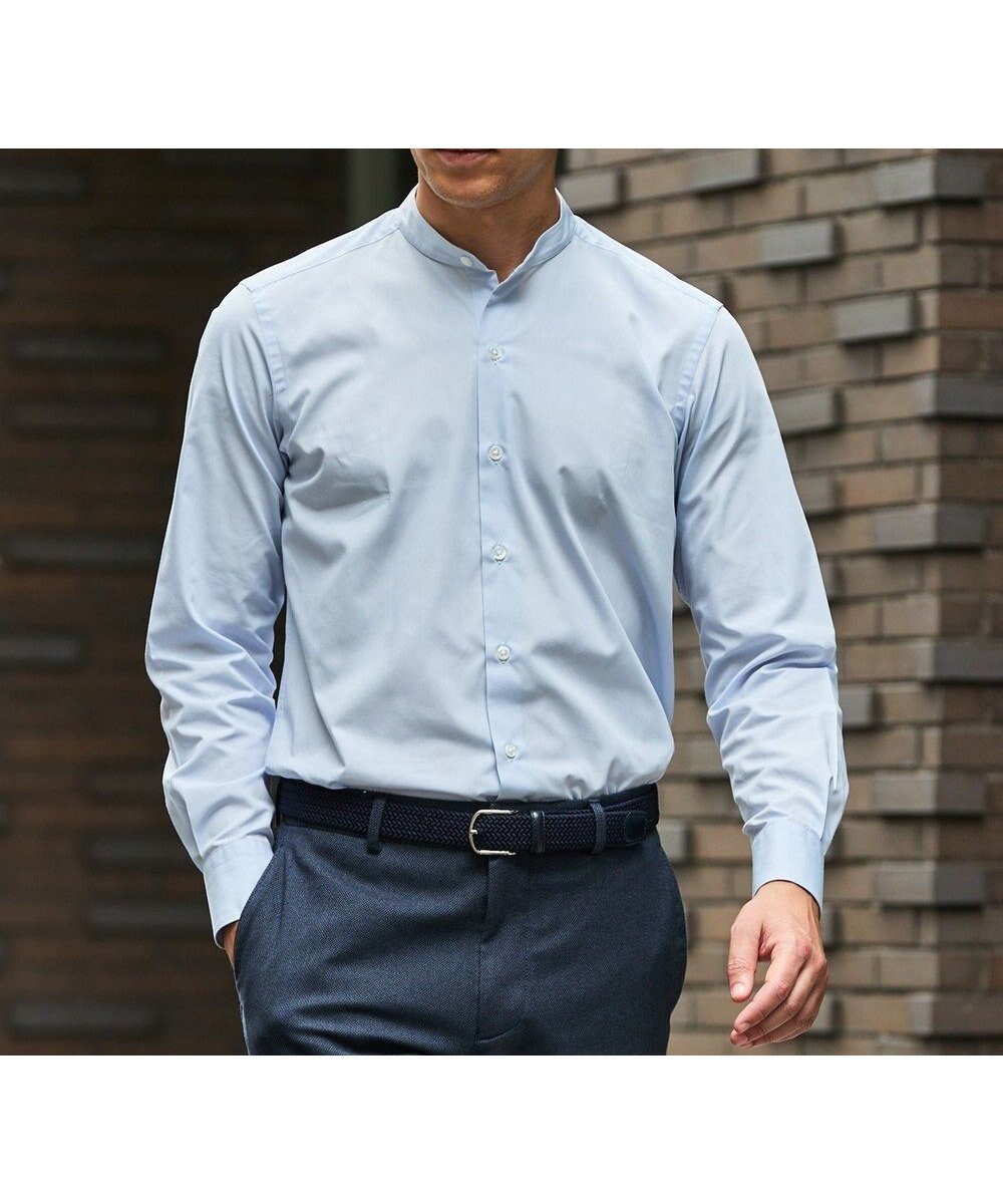 【五大陸/gotairiku / MEN】の【シワになりにくい/洗える】TCブロード シャツ_バンドカラー インテリア・キッズ・メンズ・レディースファッション・服の通販 founy(ファニー) 　ファッション　Fashion　メンズファッション　Fashion for Men　トップス・カットソー　Cut & Sew Tops　メンズシャツ　Shirts　ジャケット　Jacket, Outerwear　ブロード　Broadcloth, Fine Cotton　レギュラー　Regular, Standard Fit　洗える　Machine Washable　A/W・秋冬　Autumn/Winter　サックスブルー系|ID: prp329100004698527 ipo3291000000035842075