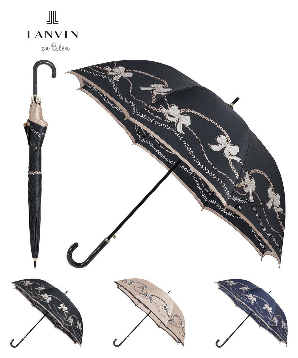 【ムーンバット/MOONBAT】の【雨傘】ランバン オン ブルー (LANVIN en Bleu) リボン ハート ナイロンサテン 長傘 インテリア・キッズ・メンズ・レディースファッション・服の通販 founy(ファニー) 　ファッション　Fashion　レディースファッション　Fashion for Women　レイングッズ・傘・晴雨兼用傘　Umbrellas & Rain Gear　サテン　Satin, Glossy Fabric　シンプル　Simple, Minimal　フェミニン　Feminine, Girly　ミックス　Mix, Mixed Style　リボン　Ribbon, Bow　傘　Umbrella, Parasol　ブラック|ID: prp329100004698598 ipo3291000000035648047