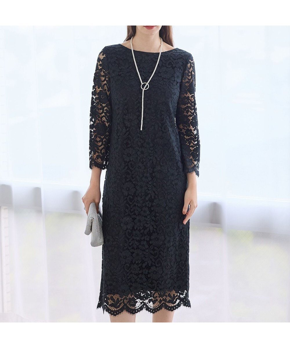 【23区/NIJYUSANKU】の【APPLAUDIR】シャイニーフラワーレース ドレス インテリア・キッズ・メンズ・レディースファッション・服の通販 founy(ファニー) 　ファッション　Fashion　レディースファッション　Fashion for Women　ワンピース　Dresses　フォーマル・パーティードレス・結婚式用ドレス　Elegant & Casual Dresses　エレガント 上品　Elegant　シルバー　Silver, Metallic Silver　ストレート　Straight, Straight Cut　センター　Center, Center Line　ドレス　Dress, One-Piece　パーティ　Party, Party Style　モチーフ　Motif, Design Theme　ラッセル　Raschel, Raschel Lace　ランダム　Random, Irregular　レース　Lace, Lace Fabric　A/W・秋冬　Autumn/Winter　結婚式　Wedding　2025年　2025　2025-2026秋冬・A/W　Autumn/Winter 2025–26 AW25–26　ブラック系|ID: prp329100004698604 ipo3291000000035634791