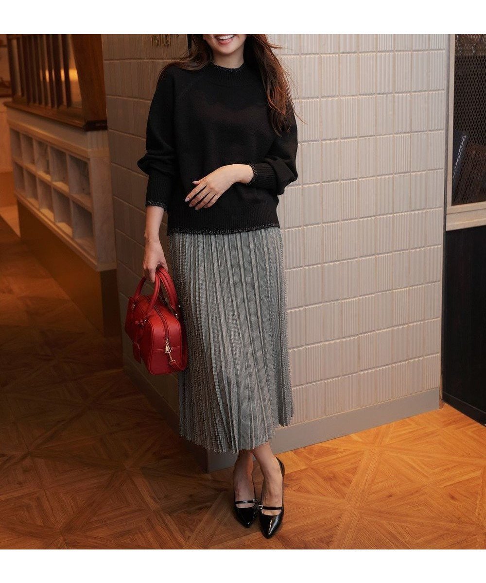 【エニィ スィス/any SiS】の【2SET】ボリューム ニット×プリーツ スカート セット インテリア・キッズ・メンズ・レディースファッション・服の通販 founy(ファニー) 　ファッション　Fashion　レディースファッション　Fashion for Women　セットアップ　Matching Sets　スカート・ミニ/ミディ/マキシ　Skirts / Mini, Midi & Maxi Skirts　スカート　Skirts　プリーツスカート / 上品フェミニンスタイル　Pleated Skirts　エレガント 上品　Elegant　サテン　Satin, Glossy Fabric　スリット　Slit, Slit Detail　スリーブ　Sleeve, Long Sleeve / Short Sleeve　セットアップ　Set-Up, Coordinated Outfit　トレンド　Trend, Trending Now　バランス　Balance, Style Balance　プリーツ　Pleats, Pleated　ミドル　Middle Length, Mid Height　新作・新入荷　New Arrivals / New In　A/W・秋冬　Autumn/Winter　ブラック×千鳥|ID: prp329100004698618 ipo3291000000035635047