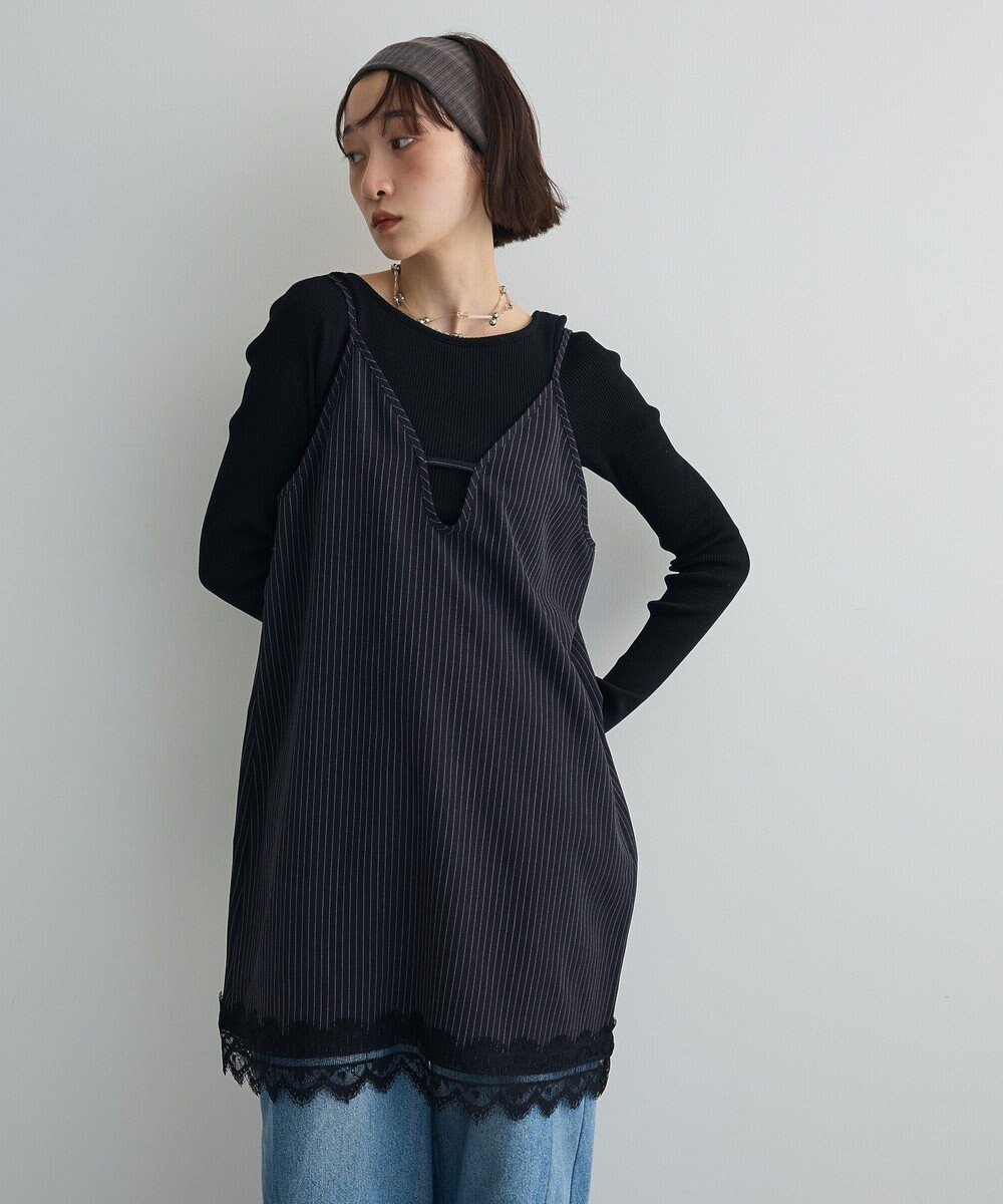 【グリーンパークス/Green Parks】の2WAYレース×ピンストライプキャミソールワンピース インテリア・キッズ・メンズ・レディースファッション・服の通販 founy(ファニー) ファッション Fashion レディースファッション Fashion for Women ワンピース Dresses おすすめ Recommended / Our Picks キャミソール Camisole, Spaghetti Strap Top ストライプ Stripe, Striped Pattern フロント Front, Front Design ポケット Pocket, Pocket Detail ミドル Middle Length, Mid Height レース Lace, Lace Fabric エレガント 上品 Elegant A/W・秋冬 Autumn/Winter Dark Navy|ID: prp329100004698623 ipo3291000000033928763