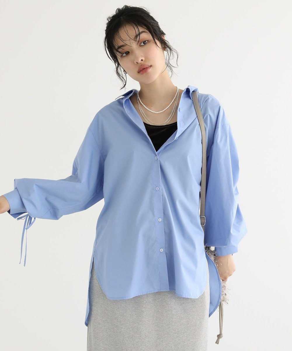 【グリーンパークス/Green Parks】のイージーケア袖シャーリングシャツ インテリア・キッズ・メンズ・レディースファッション・服の通販 founy(ファニー) 　ファッション　Fashion　レディースファッション　Fashion for Women　トップス・カットソー　Cut & Sew Tops　シャツ・ブラウス・オフィスカジュアル　Elegant Blouses & Button-Ups　秋　Autumn　コンシャス　Conscious, Bodycon　シャーリング　Shirring, Ruched　ショルダー　Shoulder, Shoulder Strap　スラックス　Slacks, Dress Pants　スリット　Slit, Slit Detail　スリーブ　Sleeve, Long Sleeve / Short Sleeve　ドロップ　Drop Shoulder, Dropped Style　ビッグ　Big, Oversized　ポケット　Pocket, Pocket Detail　A/W・秋冬　Autumn/Winter　Sax|ID: prp329100004698647 ipo3291000000035715028