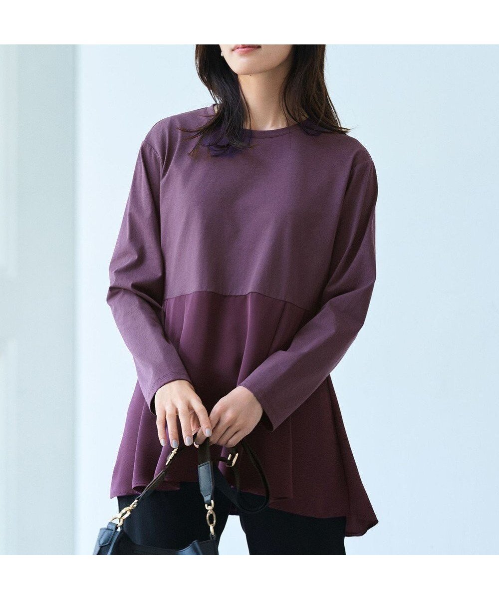 【エニー/ANY】の【WEB限定】サテンコンビペプラムカットソー インテリア・キッズ・メンズ・レディースファッション・服の通販 founy(ファニー) ファッション Fashion レディースファッション Fashion for Women トップス・カットソー Cut & Sew Tops シャツ・ブラウス・オフィスカジュアル Elegant Blouses & Button-Ups ロングTシャツ・Tシャツ Longline T-Shirts & Tees カットソー・ベーシックTシャツ Cut-and-Sewn Tops / Stretch Tees & Basics おすすめ Recommended / Our Picks インナー Innerwear カットソー Cut and Sewn Top カーディガン Cardigan, Knitwear サテン Satin, Glossy Fabric パーカー Hoodie, Parka フレア Flare, Flared ペプラム Peplum, Flared Hem エレガント 上品 Elegant 洗える Machine Washable A/W・秋冬 Autumn/Winter ワイン|ID: prp329100004698669 ipo3291000000034092758