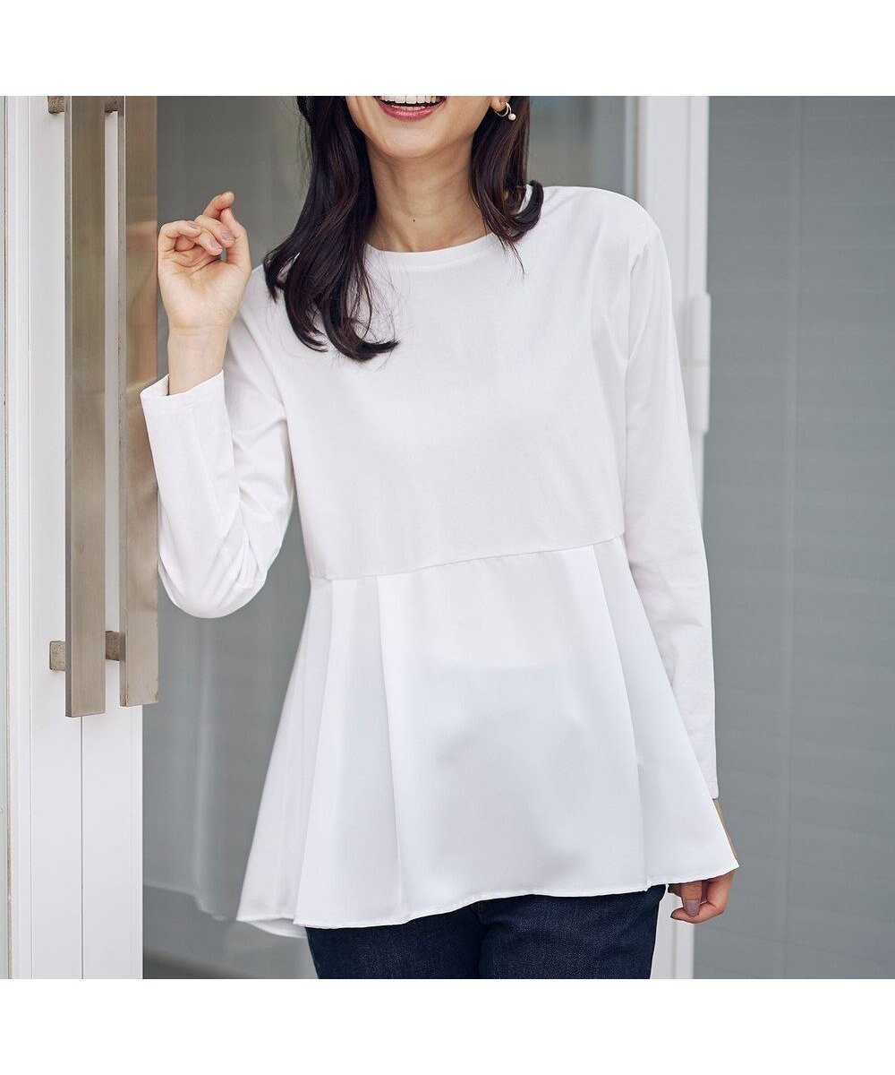 【エニー/ANY】の【WEB限定】サテンコンビペプラムカットソー インテリア・キッズ・メンズ・レディースファッション・服の通販 founy(ファニー) ファッション Fashion レディースファッション Fashion for Women トップス・カットソー Cut & Sew Tops シャツ・ブラウス・オフィスカジュアル Elegant Blouses & Button-Ups ロングTシャツ・Tシャツ Longline T-Shirts & Tees カットソー・ベーシックTシャツ Cut-and-Sewn Tops / Stretch Tees & Basics おすすめ Recommended / Our Picks インナー Innerwear カットソー Cut and Sewn Top カーディガン Cardigan, Knitwear サテン Satin, Glossy Fabric パーカー Hoodie, Parka フレア Flare, Flared ペプラム Peplum, Flared Hem エレガント 上品 Elegant 洗える Machine Washable A/W・秋冬 Autumn/Winter オフ|ID: prp329100004698669 ipo3291000000034327450