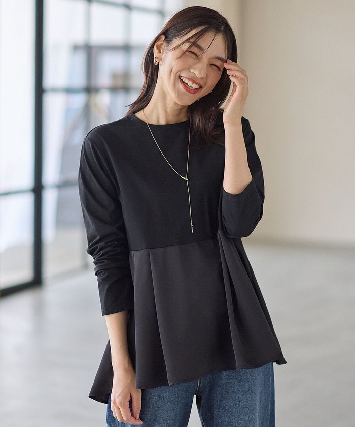 【エニー/ANY】の【WEB限定】サテンコンビペプラムカットソー インテリア・キッズ・メンズ・レディースファッション・服の通販 founy(ファニー) https://founy.com/ ファッション Fashion レディースファッション Fashion for Women トップス・カットソー Cut & Sew Tops シャツ・ブラウス・オフィスカジュアル Elegant Blouses & Button-Ups ロングTシャツ・Tシャツ Longline T-Shirts & Tees カットソー・ベーシックTシャツ Cut-and-Sewn Tops / Stretch Tees & Basics おすすめ Recommended / Our Picks インナー Innerwear カットソー Cut and Sewn Top カーディガン Cardigan, Knitwear サテン Satin, Glossy Fabric パーカー Hoodie, Parka フレア Flare, Flared ペプラム Peplum, Flared Hem エレガント 上品 Elegant 洗える Machine Washable A/W・秋冬 Autumn/Winter |ID: prp329100004698669 ipo3291000000034545348