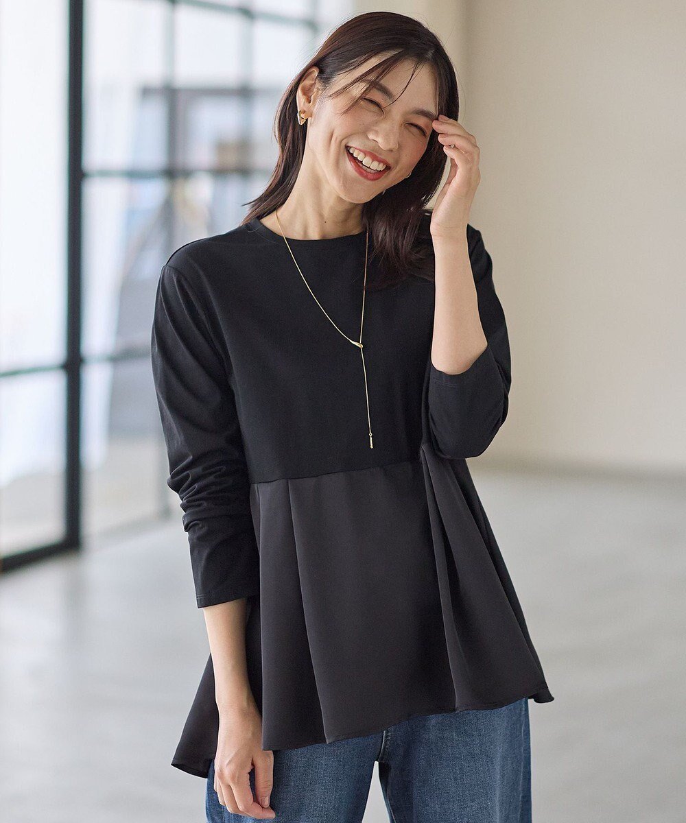 【エニー/ANY】の【WEB限定】サテンコンビペプラムカットソー 人気、トレンドファッション・服の通販 founy(ファニー) ファッション Fashion レディースファッション Fashion for Women トップス・カットソー Cut & Sew Tops シャツ・ブラウス・オフィスカジュアル Elegant Blouses & Button-Ups ロングTシャツ・Tシャツ Longline T-Shirts & Tees カットソー・ベーシックTシャツ Cut-and-Sewn Tops / Stretch Tees & Basics おすすめ Recommended / Our Picks インナー Innerwear カットソー Cut and Sewn Top カーディガン Cardigan, Knitwear サテン Satin, Glossy Fabric パーカー Hoodie, Parka フレア Flare, Flared ペプラム Peplum, Flared Hem エレガント 上品 Elegant 洗える Machine Washable A/W・秋冬 Autumn/Winter other-1|ID: prp329100004698669 ipo3291000000034545348