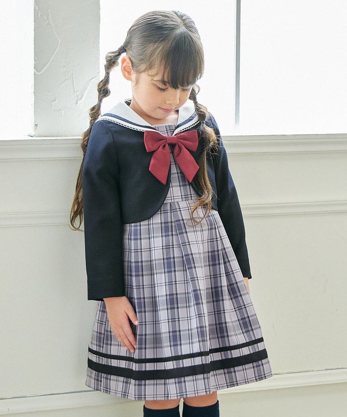 【エニィ/ANY / KIDS】の【2点セット】セーラージャケット+チェックワンピース インテリア・キッズ・メンズ・レディースファッション・服の通販 founy(ファニー) https://founy.com/ ファッション Fashion キッズファッション Fashion for Kids ワンピース Dresses 春 Spring ジャケット Jacket, Outerwear チェック Check, Plaid, Tartan ハンカチ Handkerchief, Hanky ポケット Pocket, Pocket Detail リボン Ribbon, Bow レース Lace, Lace Fabric S/S・春夏 SS, Spring/Summer, Warm Season 夏 Summer エレガント 上品 Elegant セレモニー Ceremony 入学式 Entrance Ceremony |ID: prp329100004700102 ipo3291000000033937938