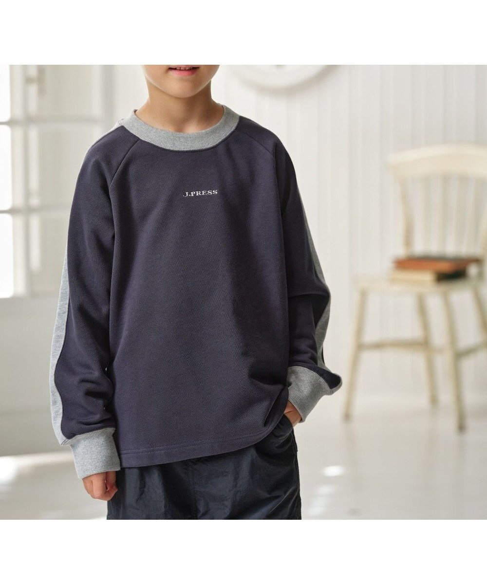 【ジェイ プレス/J.PRESS / KIDS】の【100-130cm】裏毛ラグラン ロゴトレーナー インテリア・キッズ・メンズ・レディースファッション・服の通販 founy(ファニー) 　ファッション　Fashion　キッズファッション　Fashion for Kids　トップス・カットソー　Cut & Sew Tops　アウトドア　Outdoor Clothing　インナー　Innerwear　シンプル　Simple, Minimal　スウェット / スエット　Sweatshirt, Sweatwear　ストレート　Straight, Straight Cut　スポーツ　Sports, Activewear　スマホ　Smartphone, Mobile Device　スリット　Slit, Slit Detail　スリーブ　Sleeve, Long Sleeve / Short Sleeve　トレンド　Trend, Trending Now　トレーナー　Sweatshirt, Trainer　人気　Popular, Best Seller　ワンポイント　One Point, Statement Accent　A/W・秋冬　Autumn/Winter　冬　Winter / This Winter　おすすめ　Recommended / Our Picks　2024年　2024　2024-2025秋冬・A/W　Autumn/Winter 2024–25 AW24–25　ダルブルー系|ID: prp329100004700111 ipo3291000000033937979