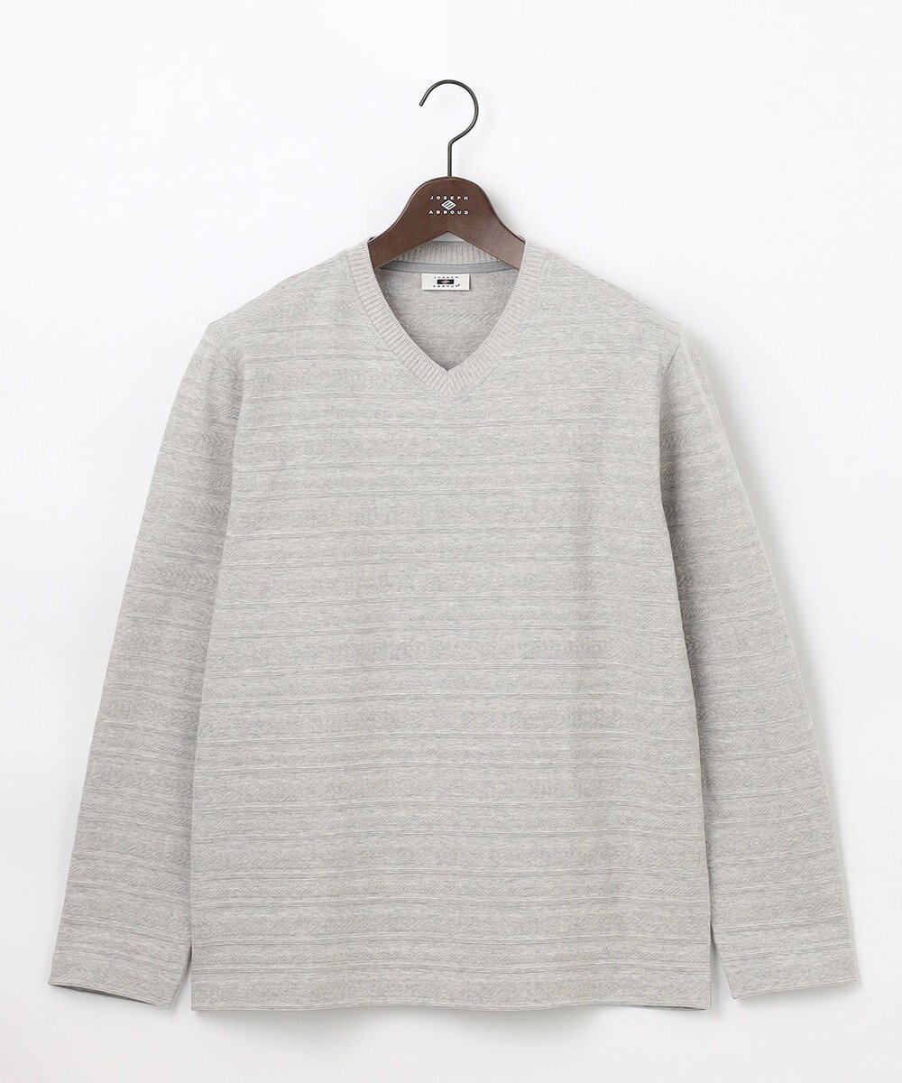 【ジョセフ アブード/JOSEPH ABBOUD / MEN】の【オーガニックコットン使用・日本素材・日本縫製】 オーガニックヘリンボ-ンリンクス Vネック Tシャツ インテリア・キッズ・メンズ・レディースファッション・服の通販 founy(ファニー) 　ファッション　Fashion　メンズファッション　Fashion for Men　トップス・カットソー　Cut & Sew Tops　メンズシャツ　Shirts　オーガニック　Organic Cotton　カットソー　Cut and Sewn Top　ボーダー　Border, Stripe　エレガント 上品　Elegant　夏　Summer　春　Spring　S/S・春夏　SS, Spring/Summer, Warm Season　無地　Plain, Solid Color　ライトグレー系|ID: prp329100004700139 ipo3291000000033938099
