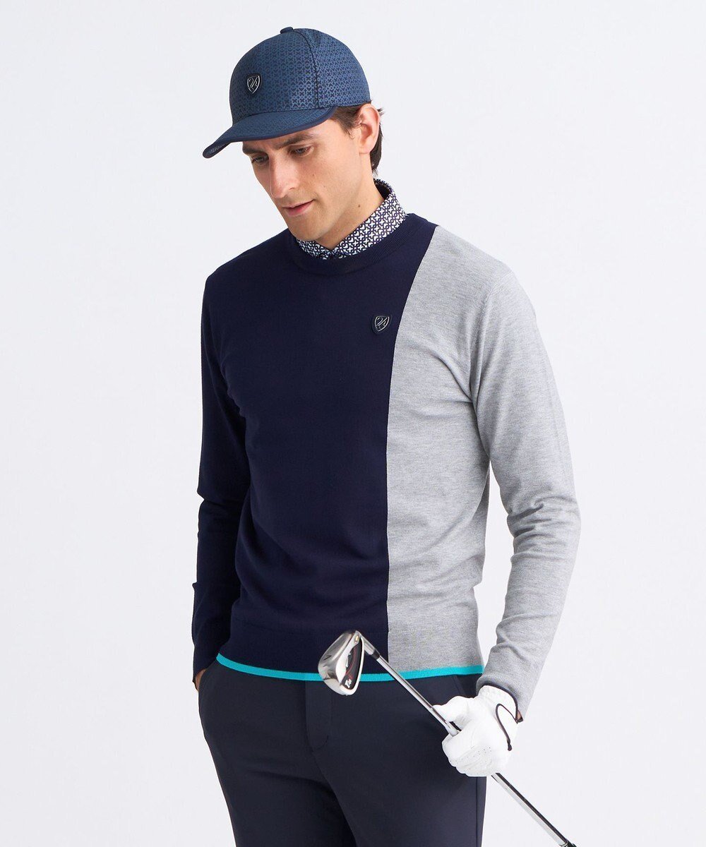 【23区 ゴルフ/23区GOLF / MEN】の【MEN】カラーブロックニット UVケア インテリア・キッズ・メンズ・レディースファッション・服の通販 founy(ファニー) 　ファッション　Fashion　メンズファッション　Fashion for Men　トップス・カットソー　Cut & Sew Tops　ニット・セーター / 定番トップス　Knit Tops & Sweaters　インナー　Innerwear　秋　Autumn　シンプル　Simple, Minimal　ストレッチ　Stretch, Stretchy Fabric　スポーティ　Sporty, Casual Athletic　セーター　Sweater, Knitwear　ブロック　Block, Solid Block Pattern　A/W・秋冬　Autumn/Winter　ゴルフ　Golf　ネイビー系|ID: prp329100004700148 ipo3291000000033938135