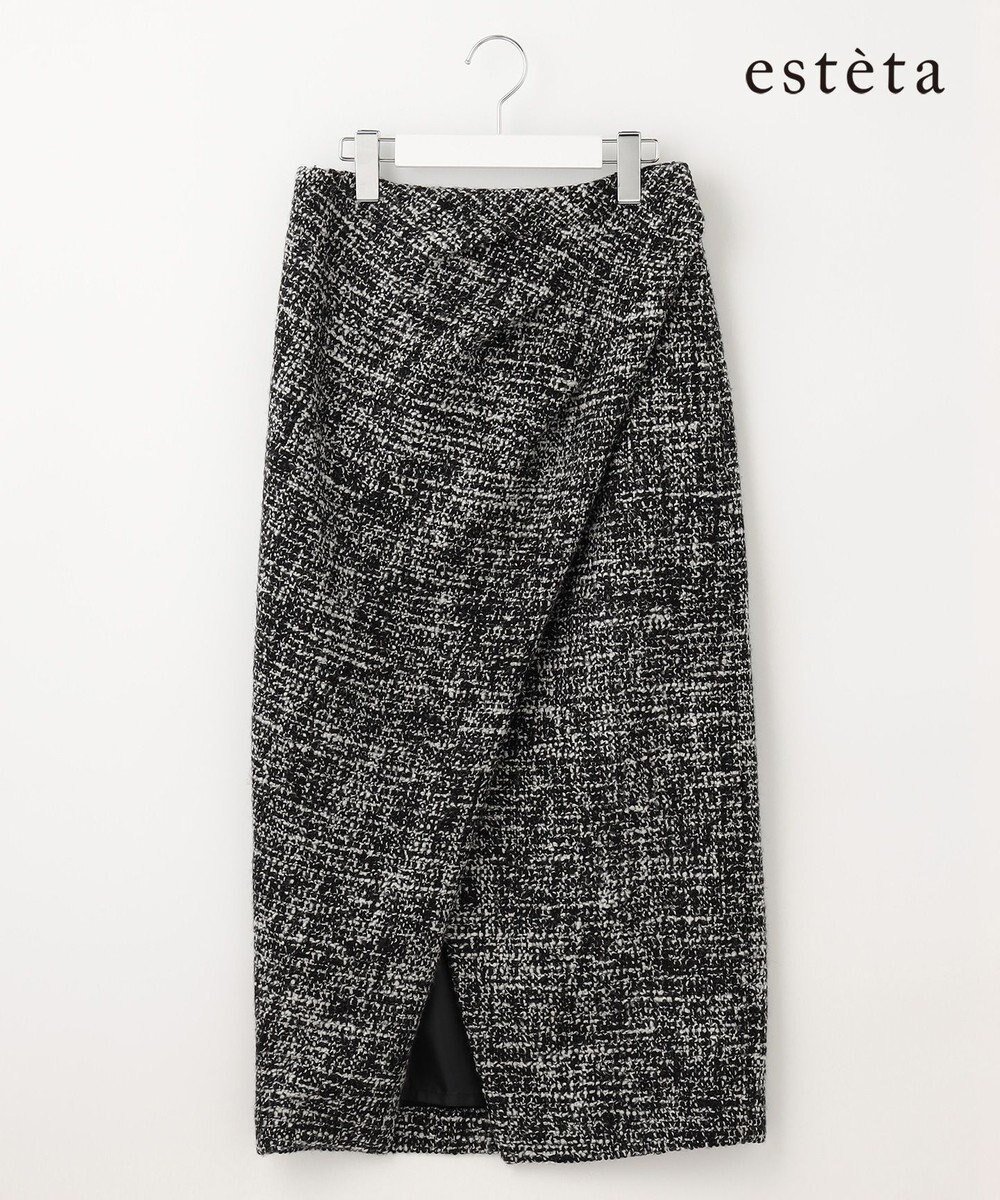 【23区/NIJYUSANKU】の【エステータ】NESSO ツイード スカート インテリア・キッズ・メンズ・レディースファッション・服の通販 founy(ファニー) 　ファッション　Fashion　レディースファッション　Fashion for Women　スカート　Skirts　イタリア　Italy　ツイード　Twill, Twill Weave　ドレープ　Drape, Draping Fabric　ラップ　Wrap, Wrap Design　ランダム　Random, Irregular　A/W・秋冬　Autumn/Winter　冬　Winter / This Winter　エレガント 上品　Elegant　ブラック系1|ID: prp329100004700228 ipo3291000000033938517