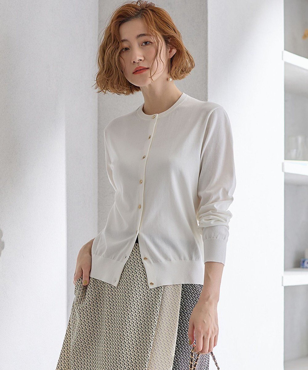 【23区/NIJYUSANKU】の【Oggi4月号掲載/洗える】プレミアムビオコットン カーディガン インテリア・キッズ・メンズ・レディースファッション・服の通販 founy(ファニー) 　雑誌掲載アイテム　Magazine Picks & Fashion Features　ファッション雑誌　Fashion Magazines　オッジ　Oggi　ファッション　Fashion　レディースファッション　Fashion for Women　トップス・カットソー　Cut & Sew Tops　カーディガン・羽織り　Layered Style Cardigans　イタリア　Italy　エレガント 上品　Elegant　オーガニック　Organic Cotton　春　Spring　洗える　Machine Washable　カーディガン　Cardigan, Knitwear　クラシカル　Classical, Vintage-Inspired　4月号　April Issue　シンプル　Simple, Minimal　雑誌　Magazine, Fashion Magazine　ビッグ　Big, Oversized　ベーシック　Basic, Essential　ボーダー　Border, Stripe　半袖　Short Sleeve, Half Sleeve　S/S・春夏　SS, Spring/Summer, Warm Season　夏　Summer　2024年　2024　2024春夏・S/S　Spring/Summer 2024 SS24　ホワイト系|ID: prp329100004700235 ipo3291000000034201436