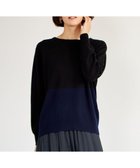 【自由区/JIYU-KU】の【洗える】セミウーステッドウールボートネック ニット ブラック×ダークネイビー|ID: prp329100004700246 ipo3291000000034484597