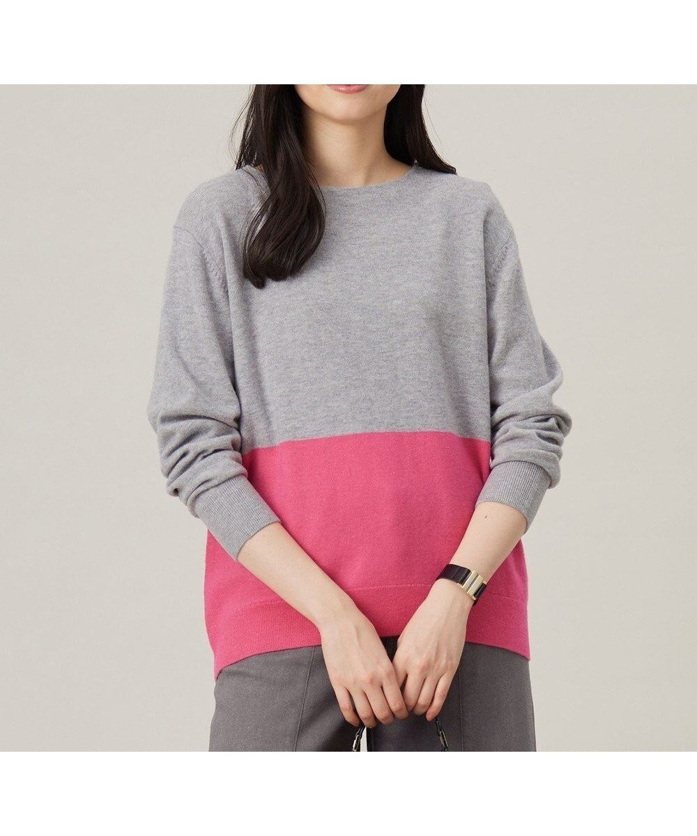 【自由区/JIYU-KU】の【洗える】セミウーステッドウールボートネック ニット インテリア・キッズ・メンズ・レディースファッション・服の通販 founy(ファニー) 　ファッション　Fashion　レディースファッション　Fashion for Women　トップス・カットソー　Cut & Sew Tops　ニット　Knit Tops & Sweaters　セーター　Sweater, Knitwear　ボトム　Bottoms, Lower Wear　洗える　Machine Washable　A/W・秋冬　Autumn/Winter　ライトグレー×ピンク|ID: prp329100004700246 ipo3291000000034484599