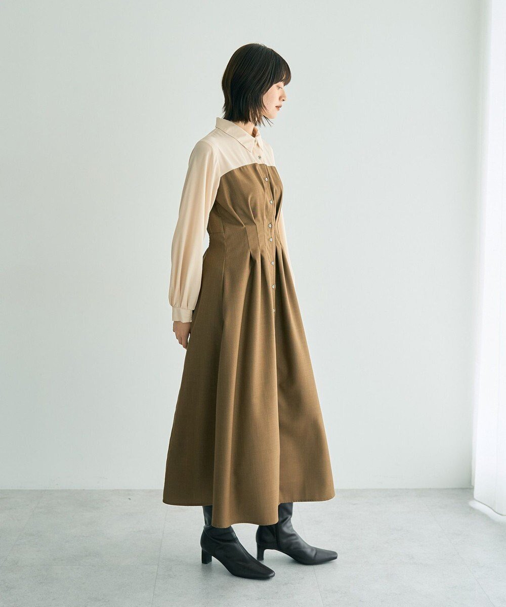 【イェッカ ヴェッカ/YECCA VECCA】のベアドッキングワンピース インテリア・キッズ・メンズ・レディースファッション・服の通販 founy(ファニー) 　ファッション　Fashion　レディースファッション　Fashion for Women　ワンピース　Dresses　シャツワンピース / 1枚で着映えコーデ　Shirt Dresses　おすすめ　Recommended / Our Picks　シアー　Sheer, See-Through　ドッキング　Docking, Mixed Material　フロント　Front, Front Design　ポケット　Pocket, Pocket Detail　エレガント 上品　Elegant　A/W・秋冬　Autumn/Winter　Camel|ID: prp329100004700307 ipo3291000000033938951