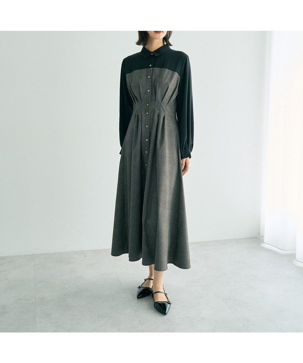 【イェッカ ヴェッカ/YECCA VECCA】のベアドッキングワンピース インテリア・キッズ・メンズ・レディースファッション・服の通販 founy(ファニー) 　ファッション　Fashion　レディースファッション　Fashion for Women　ワンピース　Dresses　シャツワンピース / 1枚で着映えコーデ　Shirt Dresses　おすすめ　Recommended / Our Picks　シアー　Sheer, See-Through　ドッキング　Docking, Mixed Material　フロント　Front, Front Design　ポケット　Pocket, Pocket Detail　エレガント 上品　Elegant　A/W・秋冬　Autumn/Winter　Check|ID: prp329100004700307 ipo3291000000033938952