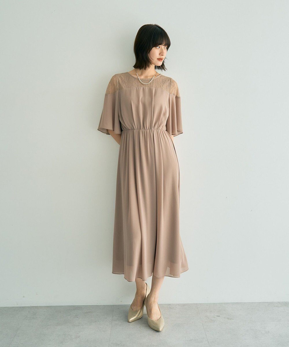 【イェッカ ヴェッカ/YECCA VECCA】のレース切替シフォンドレス インテリア・キッズ・メンズ・レディースファッション・服の通販 founy(ファニー) 　ファッション　Fashion　レディースファッション　Fashion for Women　ワンピース　Dresses　フォーマル・パーティードレス・結婚式用ドレス　Elegant & Casual Dresses　エレガント 上品　Elegant　シフォン　Chiffon, Lightweight Fabric　ドレス　Dress, One-Piece　ポケット　Pocket, Pocket Detail　レース　Lace, Lace Fabric　ロング　Long, Long-Length　切替　Switching, Contrast Panel　A/W・秋冬　Autumn/Winter　Beige|ID: prp329100004700309 ipo3291000000033938959