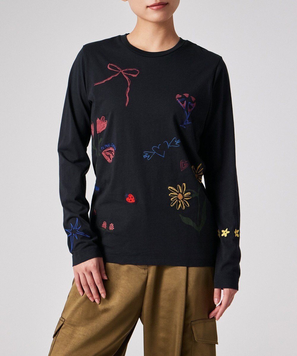 【ポール スミス/Paul Smith】のDaisy Chain Doodle 長袖Tシャツ インテリア・キッズ・メンズ・レディースファッション・服の通販 founy(ファニー) 　ファッション　Fashion　レディースファッション　Fashion for Women　トップス・カットソー　Cut & Sew Tops　シャツ・ブラウス・オフィスカジュアル　Elegant Blouses & Button-Ups　ロングTシャツ・Tシャツ　Longline T-Shirts & Tees　カットソー・ベーシックTシャツ　Cut-and-Sewn Tops / Stretch Tees & Basics　おすすめ　Recommended / Our Picks　カットソー　Cut and Sewn Top　ジャケット　Jacket, Outerwear　デニム　Denim, Jeans Material　モチーフ　Motif, Design Theme　リボン　Ribbon, Bow　夏　Summer　手描き　Hand-Drawn, Illustrated　S/S・春夏　SS, Spring/Summer, Warm Season　A/W・秋冬　Autumn/Winter　長袖　Long Sleeve, Full Sleeve　ネイビー|ID: prp329100004700380 ipo3291000000034632885