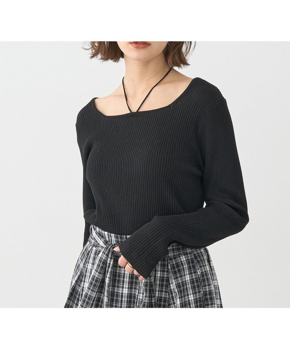 【アースミュージックアンドエコロジー/earth music&ecology】の【洗濯機洗い可】スクエアホルターネックリブプルオーバー インテリア・キッズ・メンズ・レディースファッション・服の通販 founy(ファニー) 　ファッション　Fashion　レディースファッション　Fashion for Women　トップス・カットソー　Cut & Sew Tops　ニット　Knit Tops & Sweaters　カジュアルプルオーバー・ニットトップス　Pullovers & Knit Tops / Casual Pullovers　インナー　Innerwear　洗える　Machine Washable　スクエア　Square, Square Shape　セーター　Sweater, Knitwear　フィット　Fit, Slim Fit　ポケット　Pocket, Pocket Detail　リボン　Ribbon, Bow　ロング　Long, Long-Length　A/W・秋冬　Autumn/Winter　おすすめ　Recommended / Our Picks　Black|ID: prp329100004700409 ipo3291000000035586376