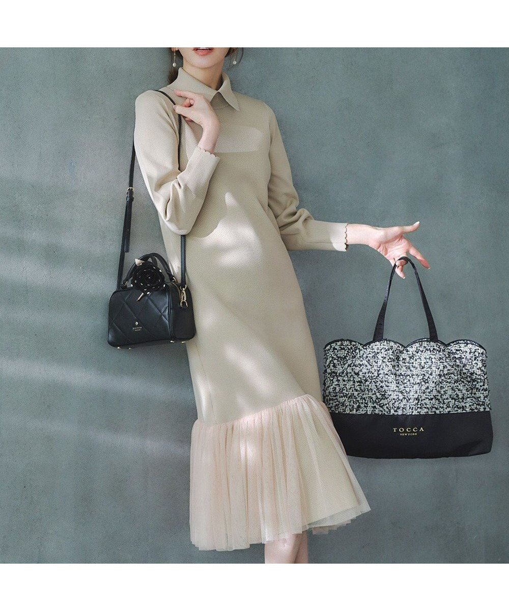 【トッカ/TOCCA】の【洗える】SWEETS BAR ニットドレス インテリア・キッズ・メンズ・レディースファッション・服の通販 founy(ファニー) 　ファッション　Fashion　レディースファッション　Fashion for Women　ワンピース　Dresses　フォーマル・パーティードレス・結婚式用ドレス　Elegant & Casual Dresses　ニットワンピース　Knit Dresses　洗える　Machine Washable　チュール　Tulip, Tulip Motif　ドレス　Dress, One-Piece　バランス　Balance, Style Balance　フェミニン　Feminine, Girly　フリル　Frill, Ruffle　A/W・秋冬　Autumn/Winter　冬　Winter / This Winter　新作・新入荷　New Arrivals / New In　エレガント 上品　Elegant　ビジネス 仕事 通勤　Business / Work / Commuting　2025年　2025　2025-2026秋冬・A/W　Autumn/Winter 2025–26 AW25–26　ベージュ系|ID: prp329100004700452 ipo3291000000033939439