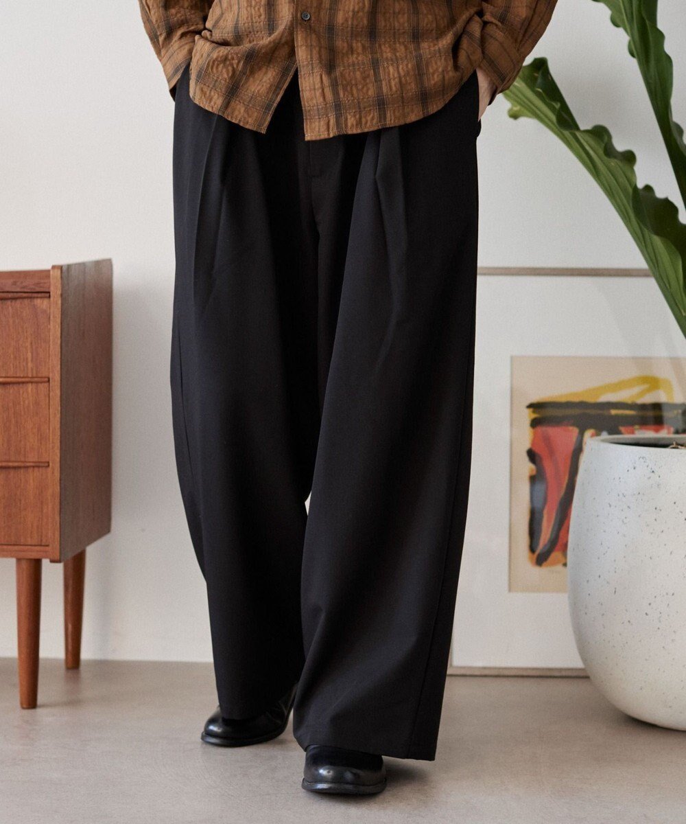 【ウィゴー/WEGO / MEN】のクロスタックバギースラックス インテリア・キッズ・メンズ・レディースファッション・服の通販 founy(ファニー) 　ファッション　Fashion　メンズファッション　Fashion for Men　ボトムス　Bottoms　春　Spring　シューズ　Shoes, Footwear　シンプル　Simple, Minimal　ジャケット　Jacket, Outerwear　ストライプ　Stripe, Striped Pattern　スニーカー　Sneakers, Trainers　スマホ　Smartphone, Mobile Device　スラックス　Slacks, Dress Pants　セットアップ　Set-Up, Coordinated Outfit　ドレープ　Drape, Draping Fabric　バランス　Balance, Style Balance　フロント　Front, Front Design　ベーシック　Basic, Essential　無地　Plain, Solid Color　リラックス　Relax, Relaxed Fit　ワイド　Wide, Wide Fit　A/W・秋冬　Autumn/Winter　夏　Summer　エレガント 上品　Elegant　ブラック|ID: prp329100004701744 ipo3291000000033949320