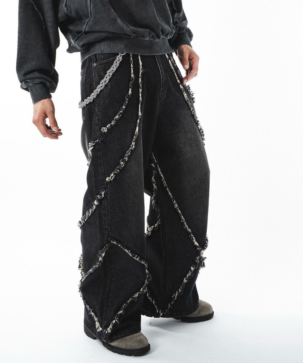 【ウィゴー/WEGO】の【ユニセックス着用ITEM】フリンジデニムパンツ インテリア・キッズ・メンズ・レディースファッション・服の通販 founy(ファニー) 　ファッション　Fashion　レディースファッション　Fashion for Women　パンツ　Pants & Trousers　デニムパンツ・ジーンズ・美脚デニム　Denim Jeans & Pants　春　Spring　クロップド　Cropped, Short Length　グラフィック　Graphic, Graphic Design　シンプル　Simple, Minimal　スニーカー　Sneakers, Trainers　スマホ　Smartphone, Mobile Device　デニム　Denim, Jeans Material　トレンド　Trend, Trending Now　フリンジ　Fringe, Tassel　メンズ　Men's, Menswear　ルーズ　Loose, Oversized　A/W・秋冬　Autumn/Winter　プチプライス・低価格　Affordable / Budget Price　夏　Summer　柄2|ID: prp329100004701752 ipo3291000000033949344