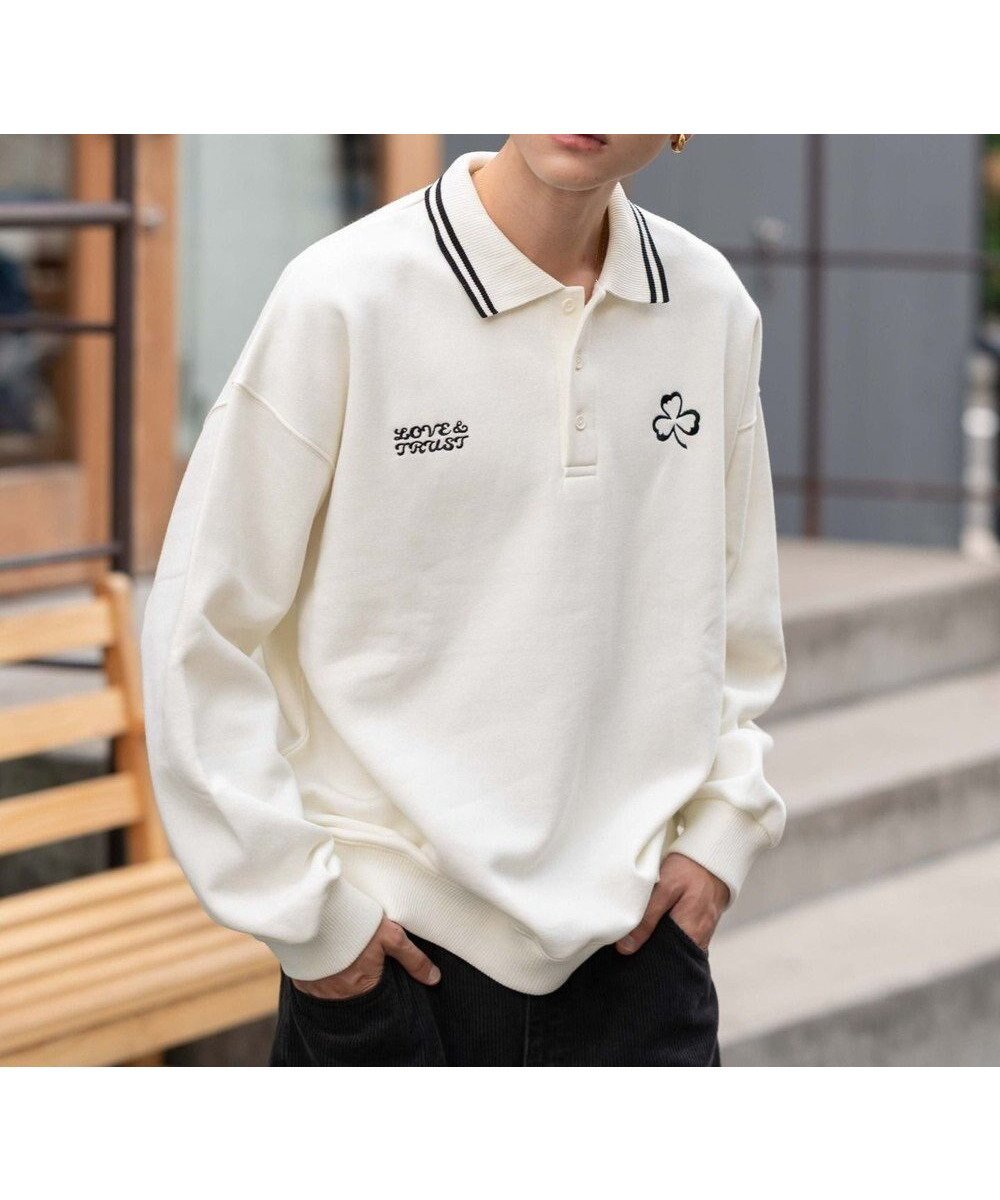 【ウィゴー/WEGO / MEN】のモチーフロゴポロスウェット インテリア・キッズ・メンズ・レディースファッション・服の通販 founy(ファニー) 　ファッション　Fashion　メンズファッション　Fashion for Men　トップス・カットソー　Cut & Sew Tops　春　Spring　秋　Autumn　カーゴパンツ　Cargo Pants, Utility Pants　ショート　Short, Short Length　スウェット / スエット　Sweatshirt, Sweatwear　スマホ　Smartphone, Mobile Device　スラックス　Slacks, Dress Pants　デニム　Denim, Jeans Material　長袖　Long Sleeve, Full Sleeve　バランス　Balance, Style Balance　フロント　Front, Front Design　防寒　Cold Protection, Winter-Ready　モチーフ　Motif, Design Theme　冬　Winter / This Winter　A/W・秋冬　Autumn/Winter　おすすめ　Recommended / Our Picks　ホワイトアイボリー|ID: prp329100004701762 ipo3291000000033949381