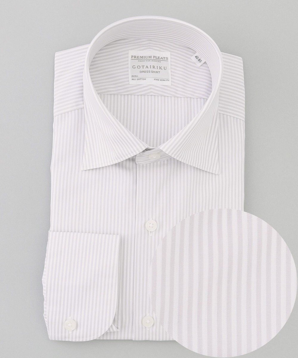 【五大陸/gotairiku / MEN】の【形態安定】PREMIUMPLEATS_セミワイドカラー 通年ドレスシャツ(カラー ストライプ) インテリア・キッズ・メンズ・レディースファッション・服の通販 founy(ファニー) 　ファッション　Fashion　メンズファッション　Fashion for Men　トップス・カットソー　Cut & Sew Tops　メンズシャツ　Shirts　イタリア　Italy　エレガント 上品　Elegant　クラシック　Classic, Timeless Style　ストライプ　Stripe, Striped Pattern　スーピマ　Supima, Premium Cotton　ドレス　Dress, One-Piece　定番　Standard, Basic Item　フランス　France, French　レギュラー　Regular, Standard Fit　ワイド　Wide, Wide Fit　A/W・秋冬　Autumn/Winter　S/S・春夏　SS, Spring/Summer, Warm Season　夏　Summer　ライトグレー系1|ID: prp329100004701769 ipo3291000000033949413