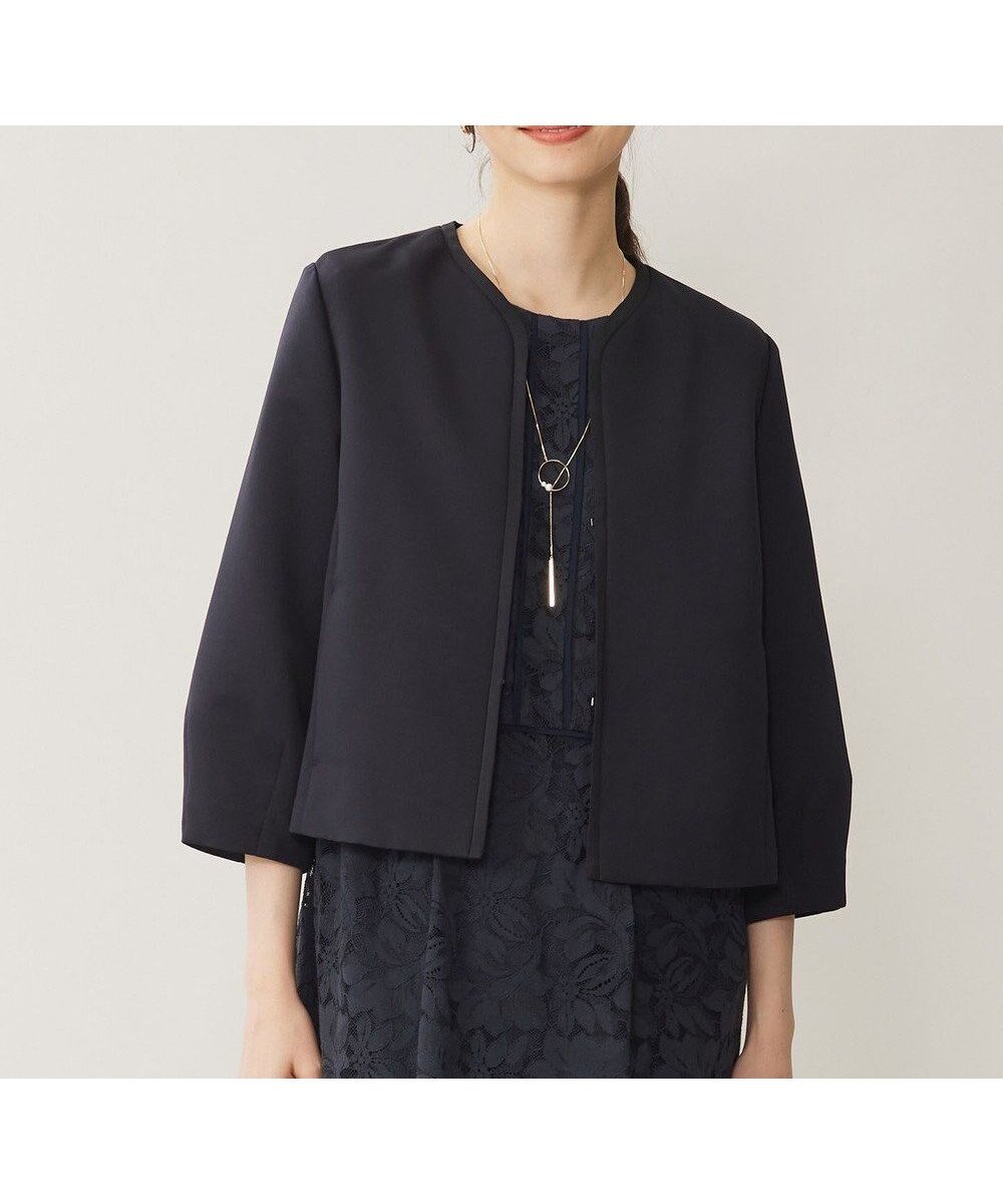 【自由区/JIYU-KU】の【洗える】グログランパフスリーブ ジャケット インテリア・キッズ・メンズ・レディースファッション・服の通販 founy(ファニー) 　ファッション　Fashion　レディースファッション　Fashion for Women　アウター　Coat / Outerwear Collection　レディースジャケット・軽アウター　Jackets　ノーカラージャケット / シンプル上品コーデ　Collarless Jackets　カーディガン　Cardigan, Knitwear　ギャザー　Gathered, Ruffled　グログラン　Grosgrain, Grosgrain Ribbon　サテン　Satin, Glossy Fabric　シルク　Silk, 100% Silk　シンプル　Simple, Minimal　ジャケット　Jacket, Outerwear　スリーブ　Sleeve, Long Sleeve / Short Sleeve　ボレロ　Bolero, Short Cardigan　夏　Summer　春　Spring　S/S・春夏　SS, Spring/Summer, Warm Season　洗える　Machine Washable　ダークネイビー|ID: prp329100004701794 ipo3291000000034991905